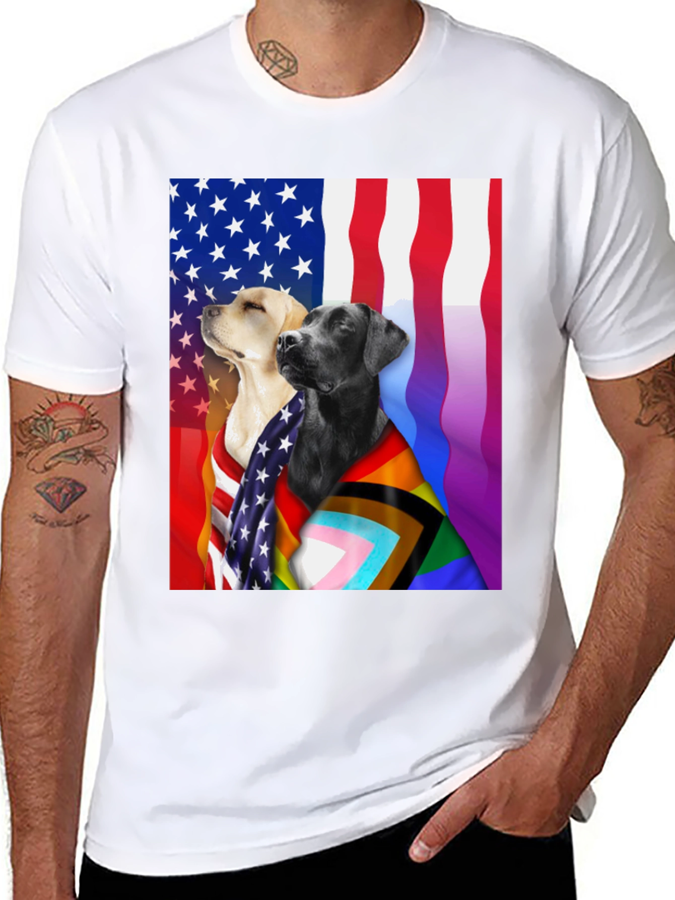 Black Patriotic Pride Dogs T-Shirt - American & LGBTQ+ Flags view 8