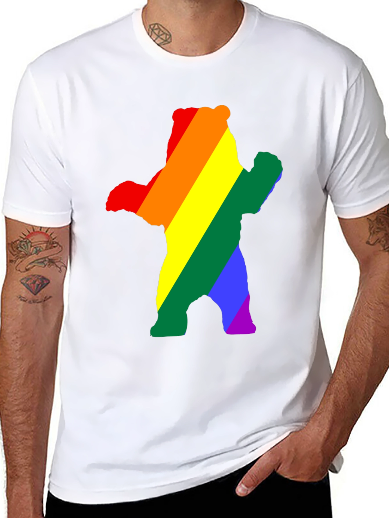 Black Rainbow Bear Pride T-Shirt - Black Crew Neck Cotton Tee view 8