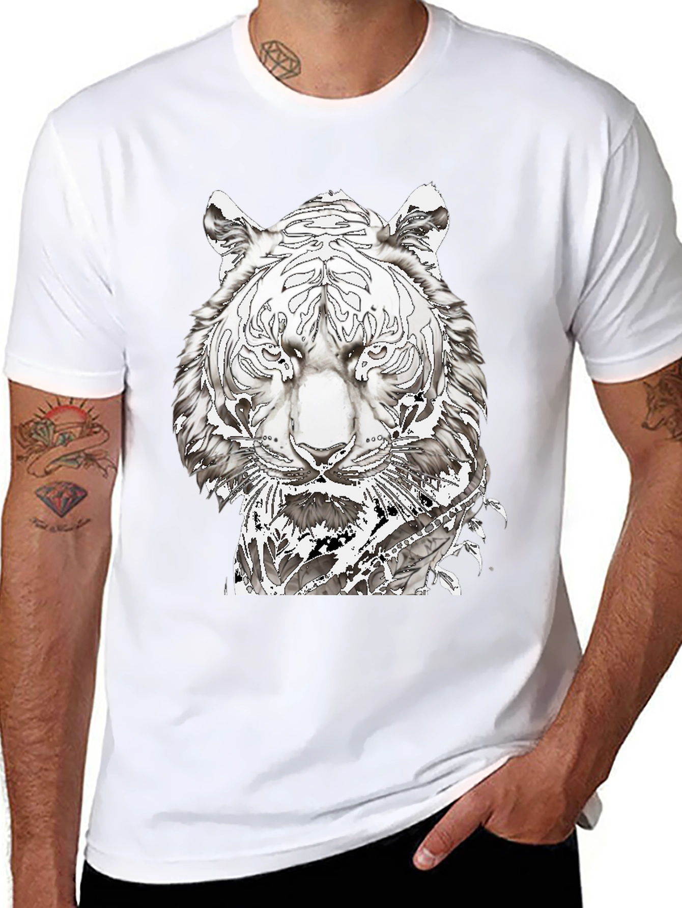 Black Black Tiger Graphic Print Tee view 8