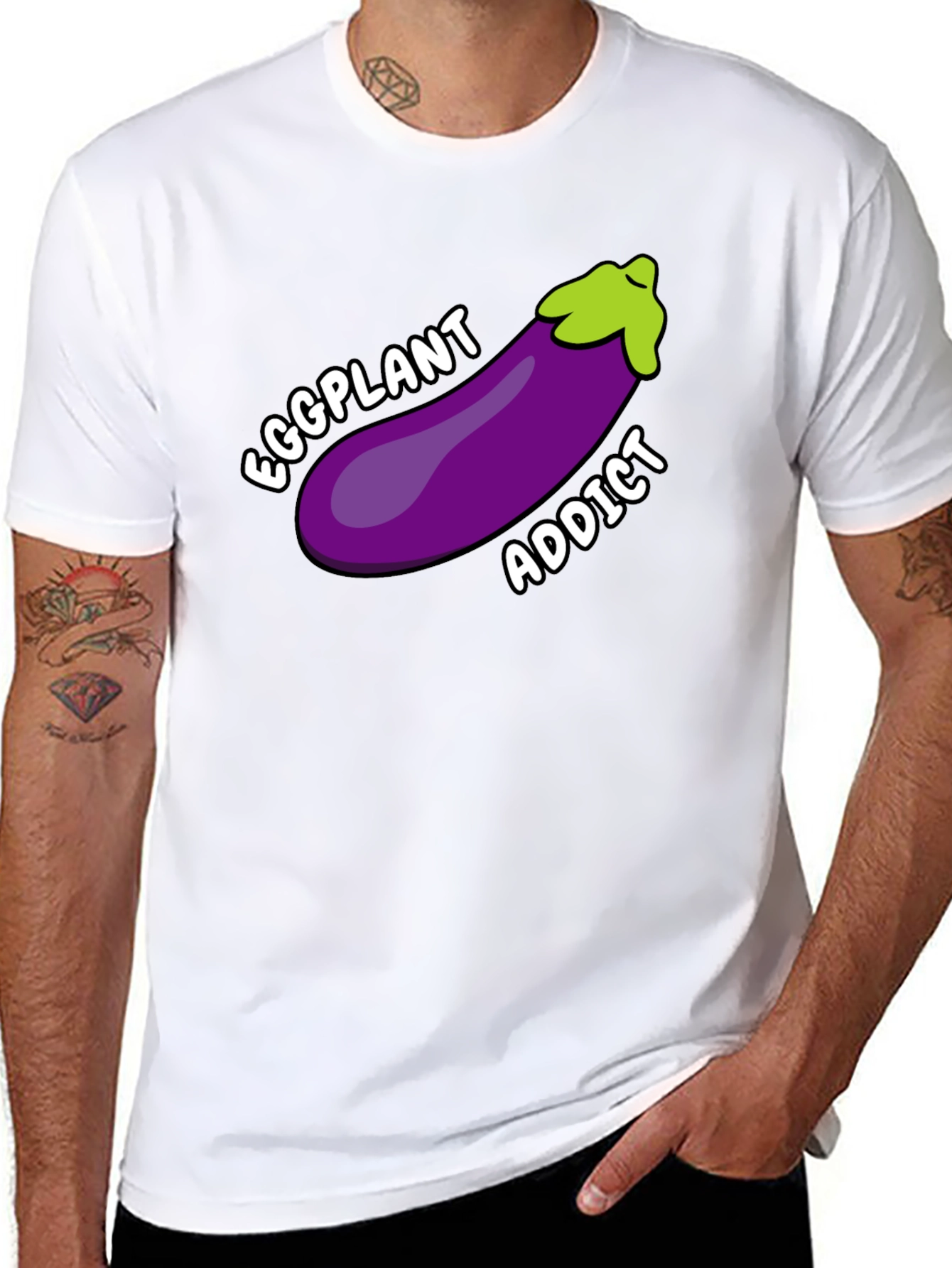 Black Eggplant Addict T-Shirt Funny Humor Graphic Tee view 8