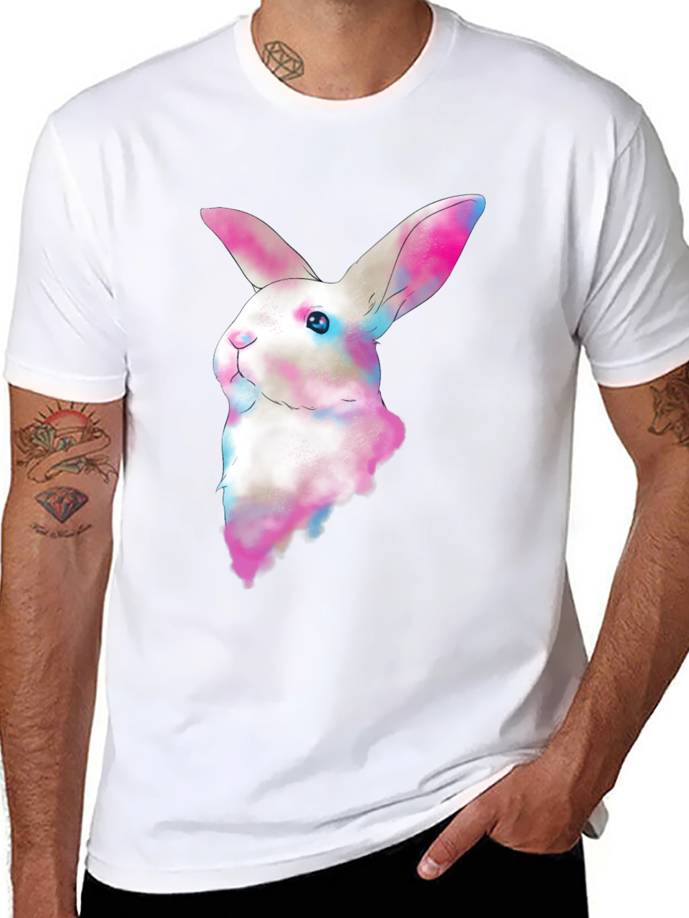 Black Watercolor Bunny T-Shirt - Soft Cotton Tee view 8