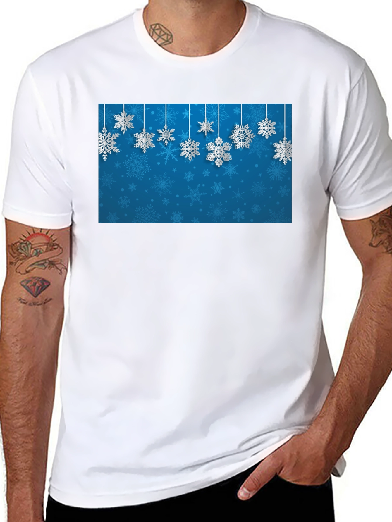 Black Snowflake Graphic Print Crew Neck T-Shirt view 8