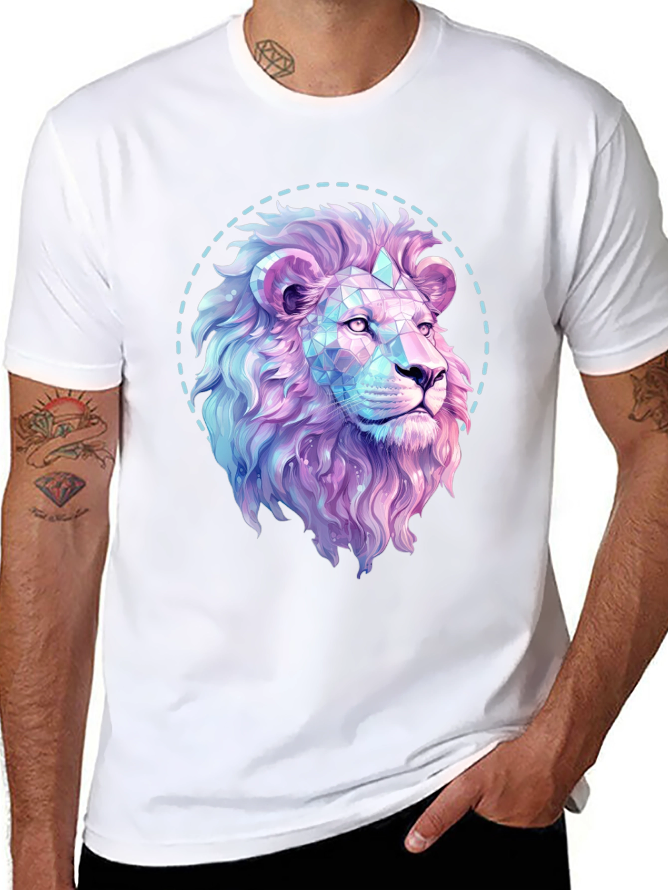 Black Geometric Lion Graphic Print Black T-Shirt view 8