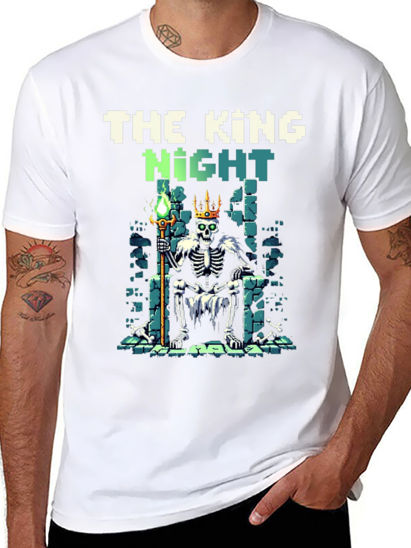 Black King Knight Pixel Art T-Shirt view 8