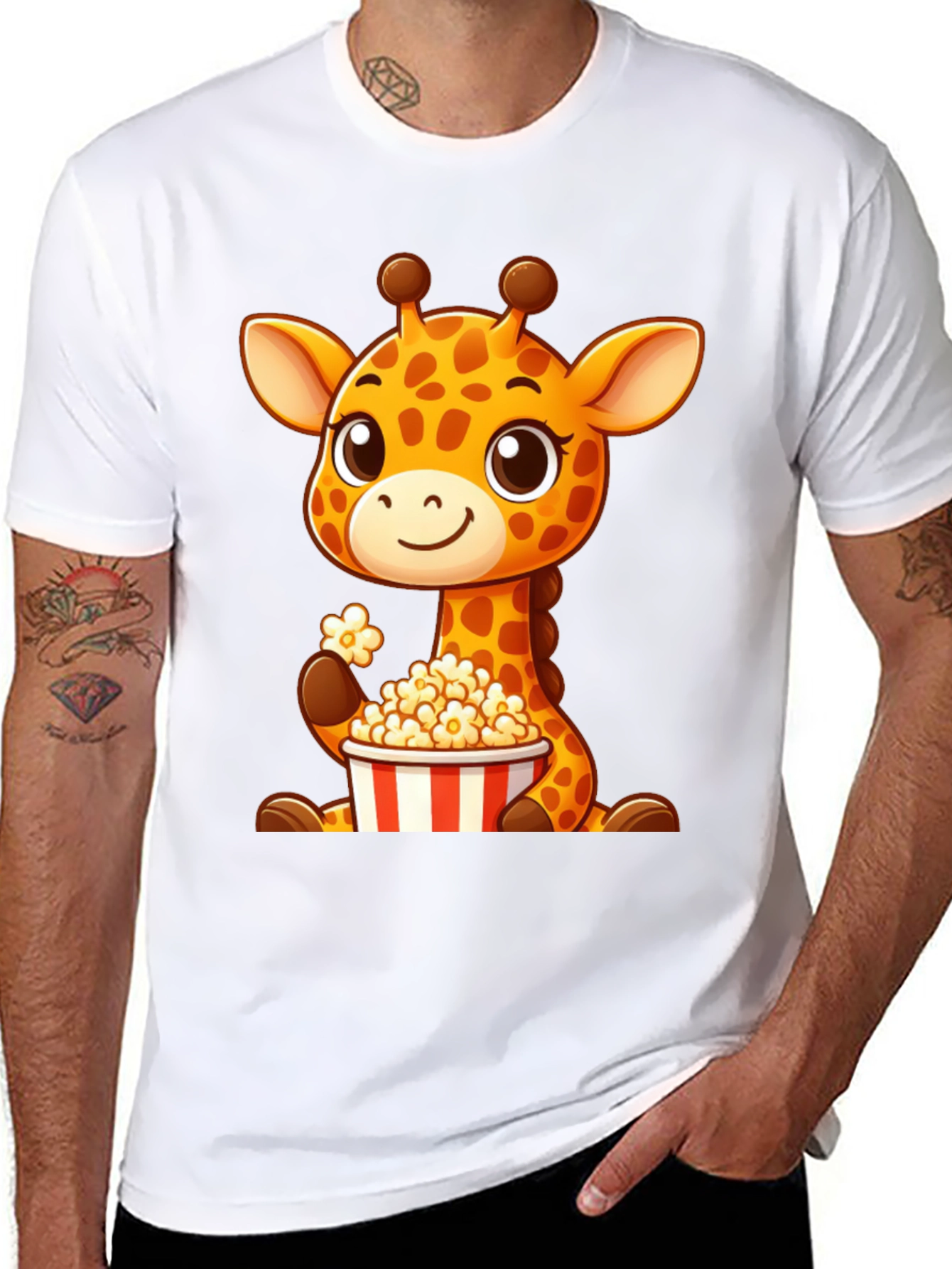 Black Giraffe Popcorn T-Shirt: Cute Cartoon Animal Tee view 8