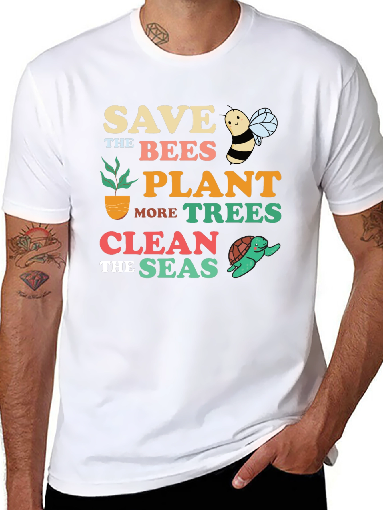 Black Save the Bees Graphic T-Shirt - Earth Day Apparel view 8