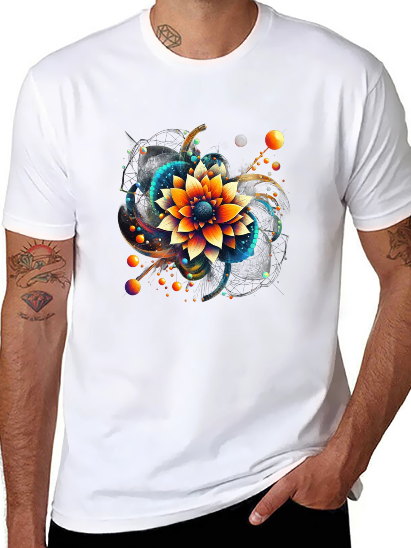 Black Abstract Floral Graphic Print Black T-Shirt view 8