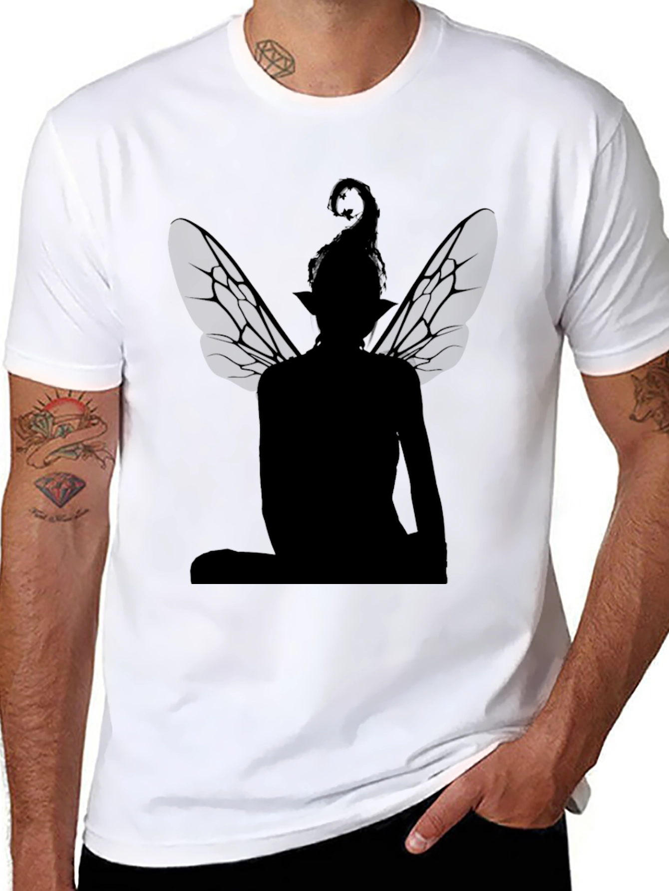 Black Fairy Silhouette T-Shirt - Black Graphic Tee view 8