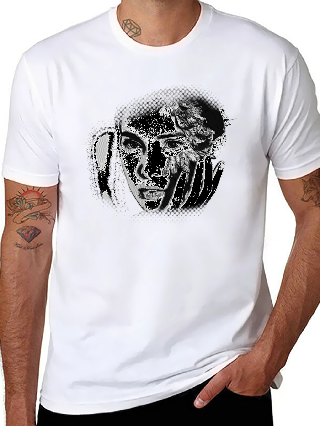Black Monochrome Portrait Graphic Tee - Soft Cotton Blend view 8