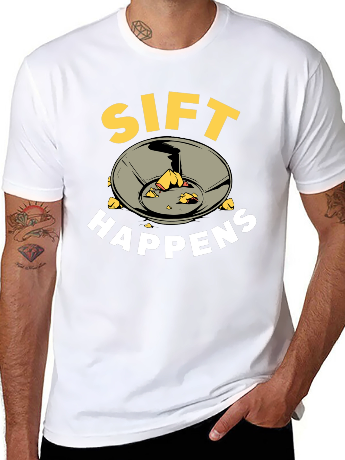 Black Sift Happens Funny Gold Panning T-Shirt view 8