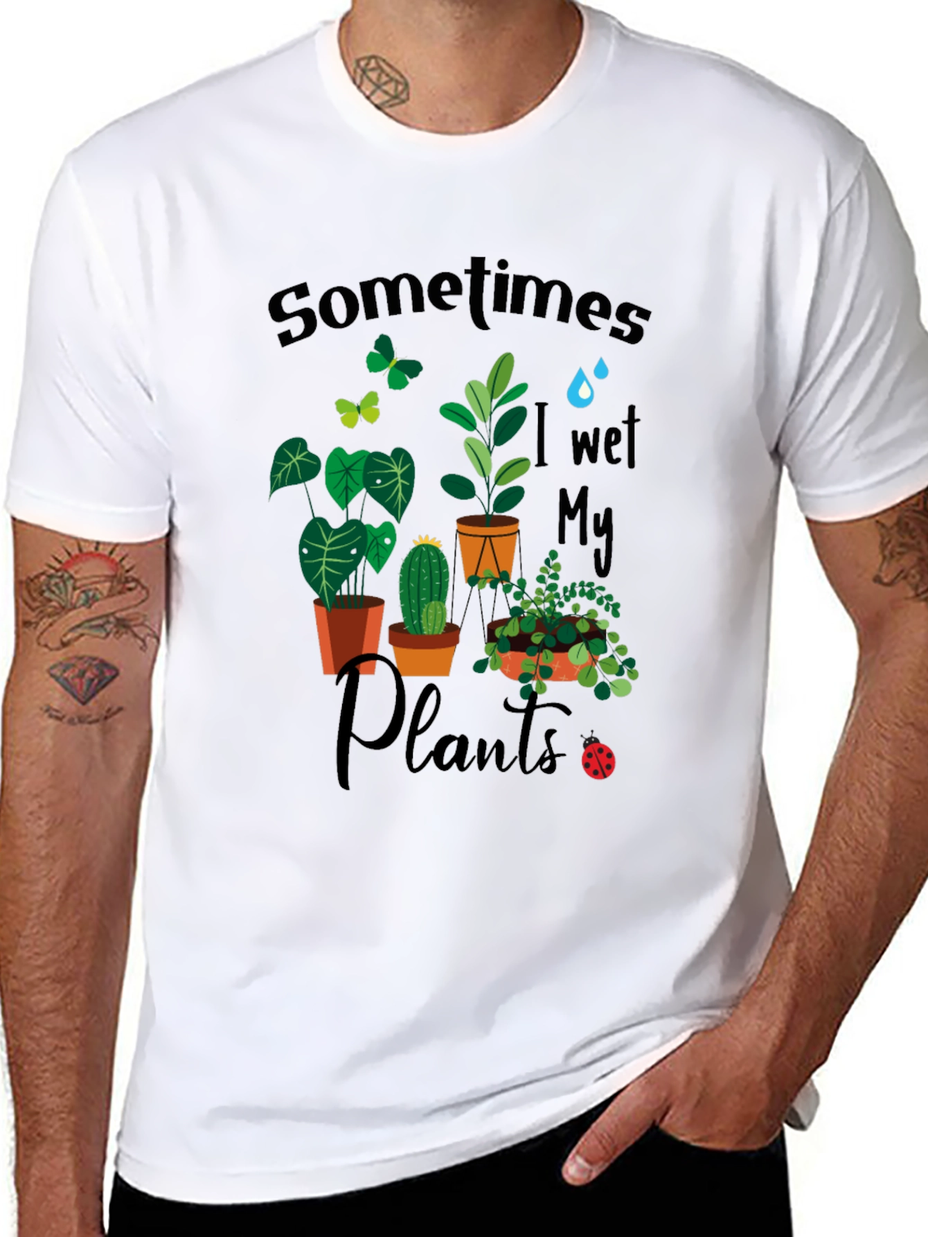 Black Sometimes I Wet My Plants Graphic T-Shirt view 8