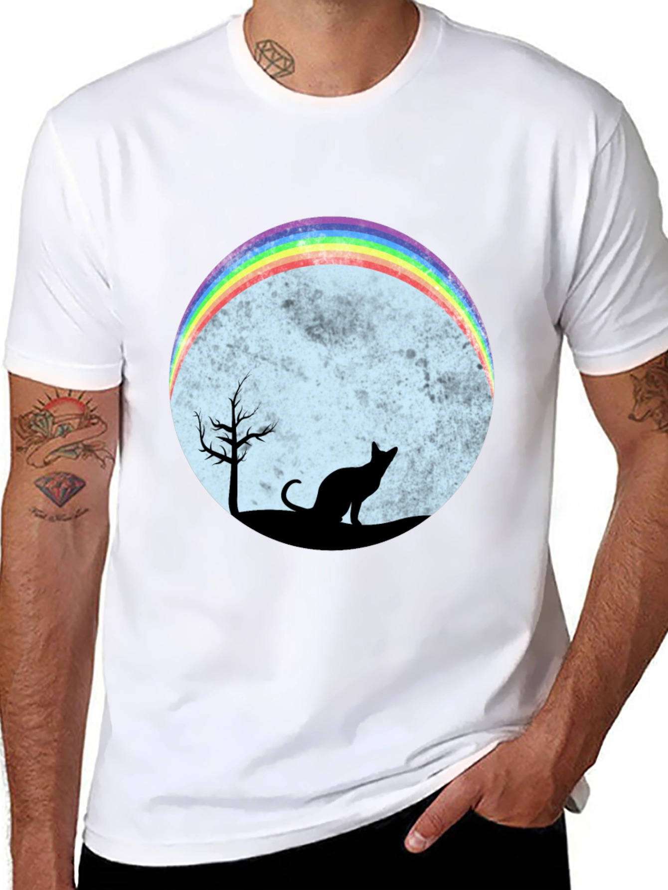 Black Rainbow Cat Silhouette Graphic T-Shirt view 8