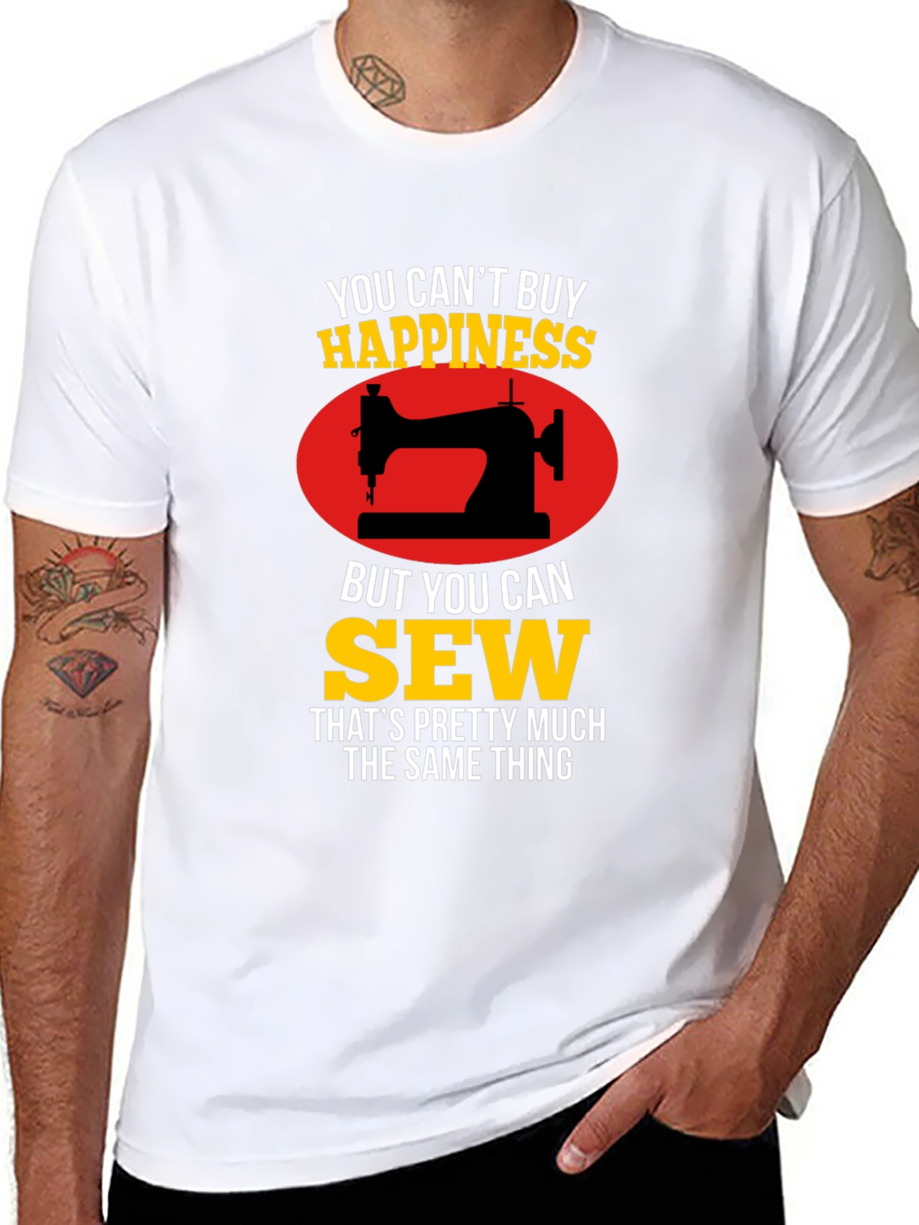 Black Sewing Happiness T-Shirt - Gift for Seamstress view 8