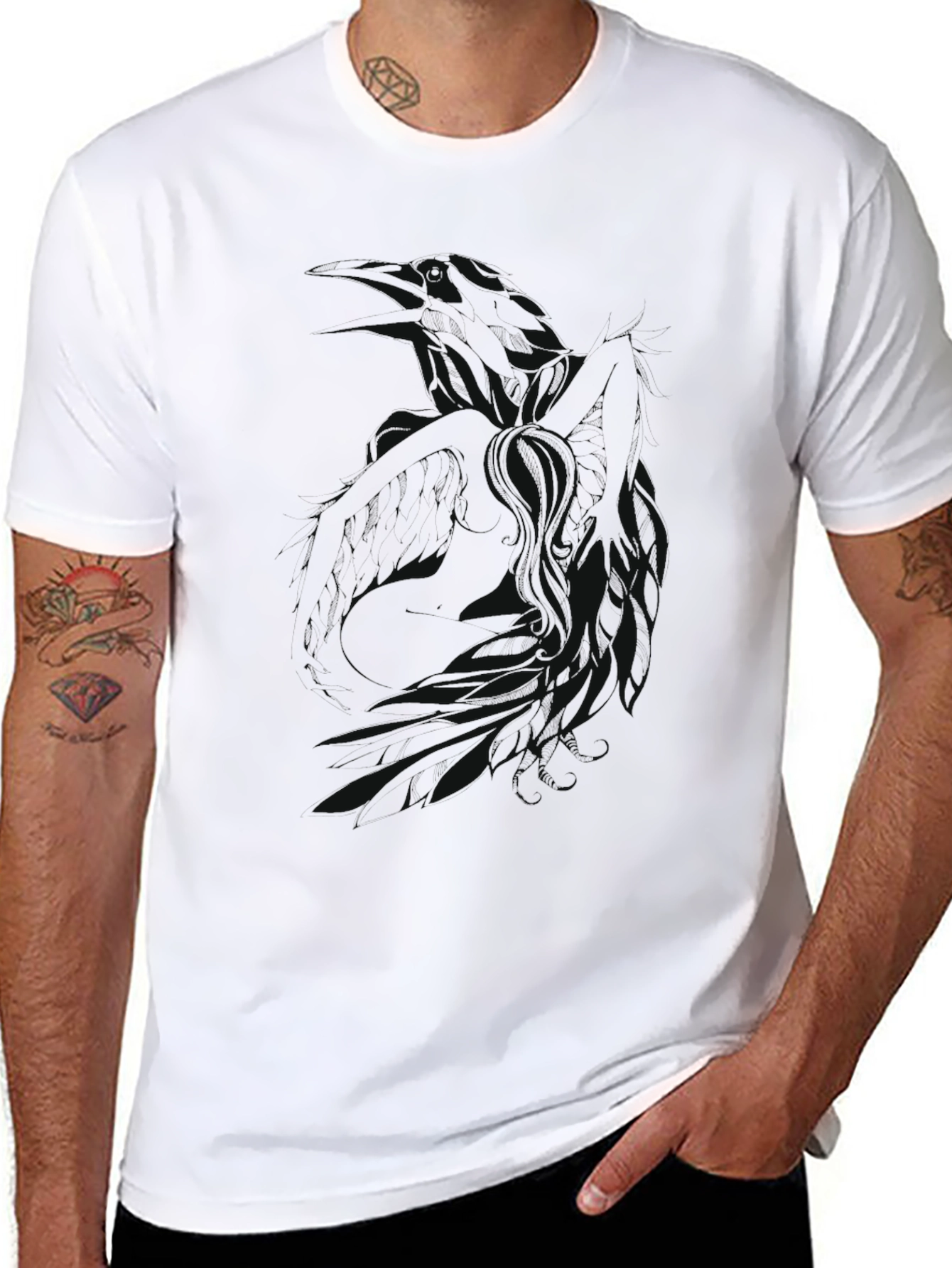 Black Men's Black Graphic Print T-Shirt view 8