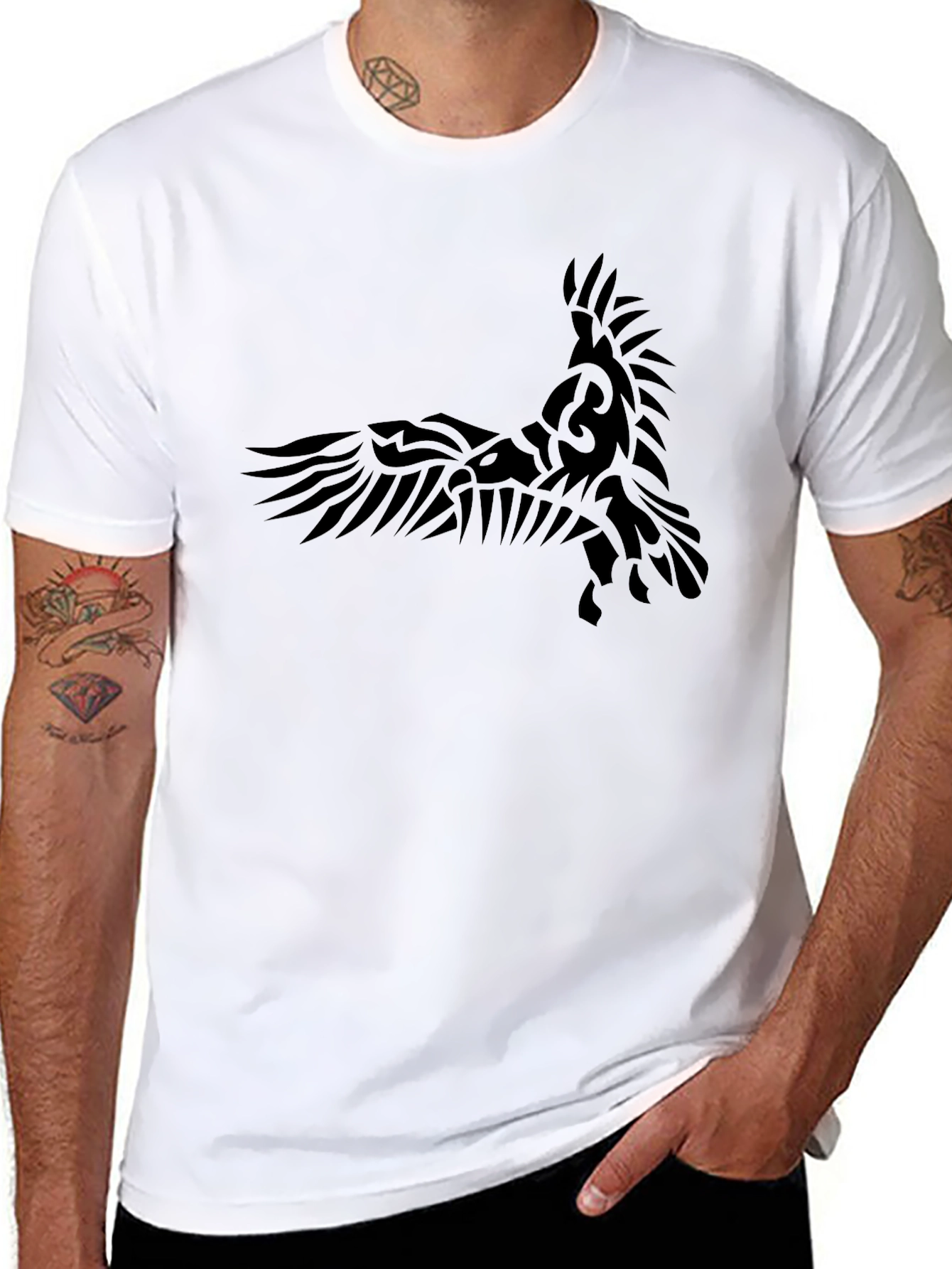 Black Tribal Raven Graphic Black T-Shirt view 8