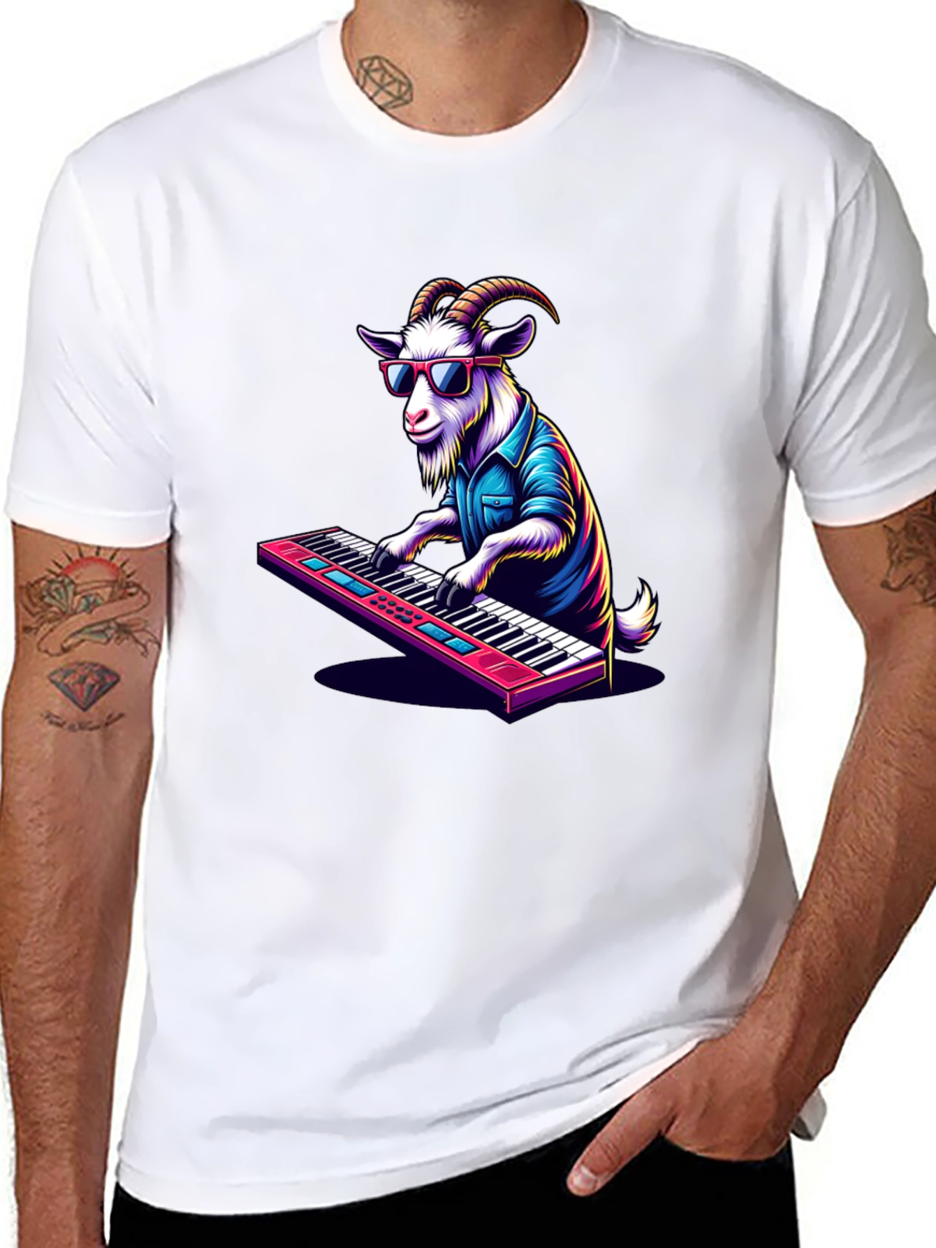 Black Goat Playing Keyboard T-Shirt - Cool Animal Tee view 8