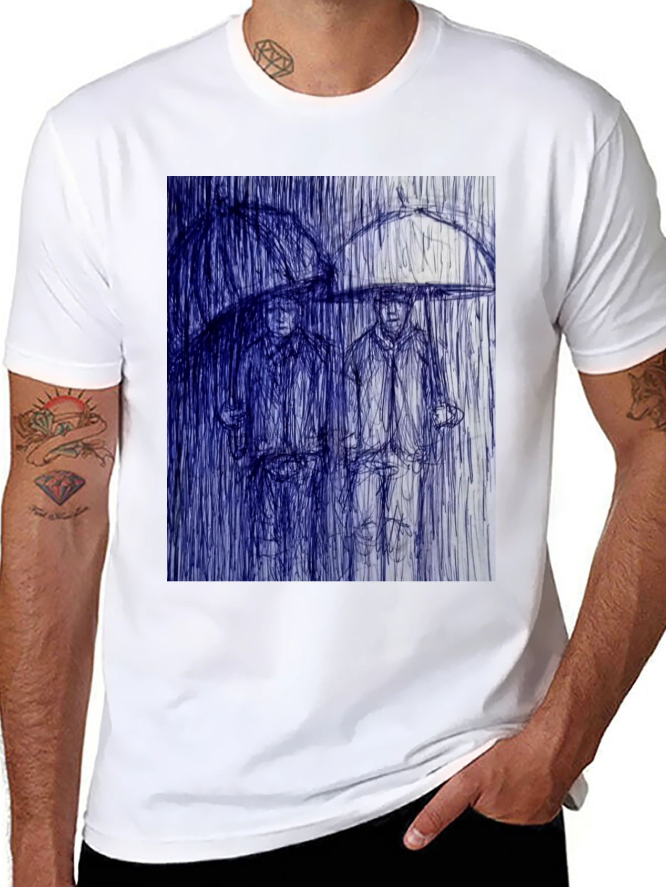 Black Rainy Day Sketch Graphic Tee view 8