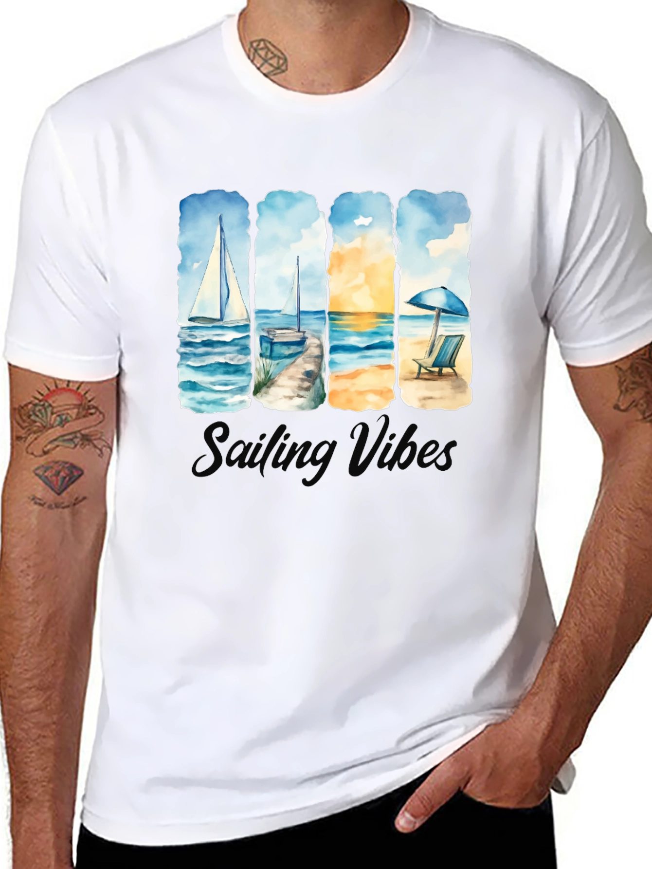 Black Sailing Vibes T-Shirt - Black Cotton Tee view 8
