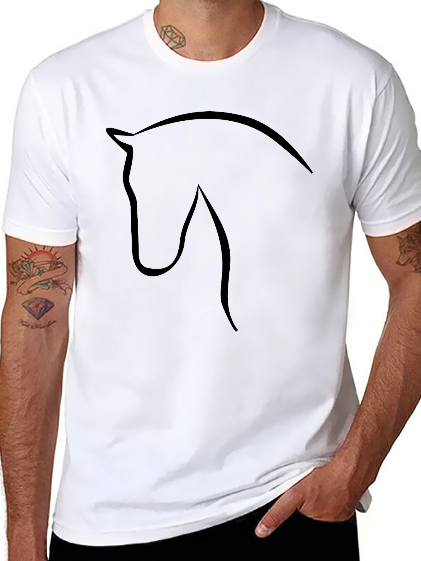 Black Equestrian Tee: Black Horse Silhouette T-Shirt view 8