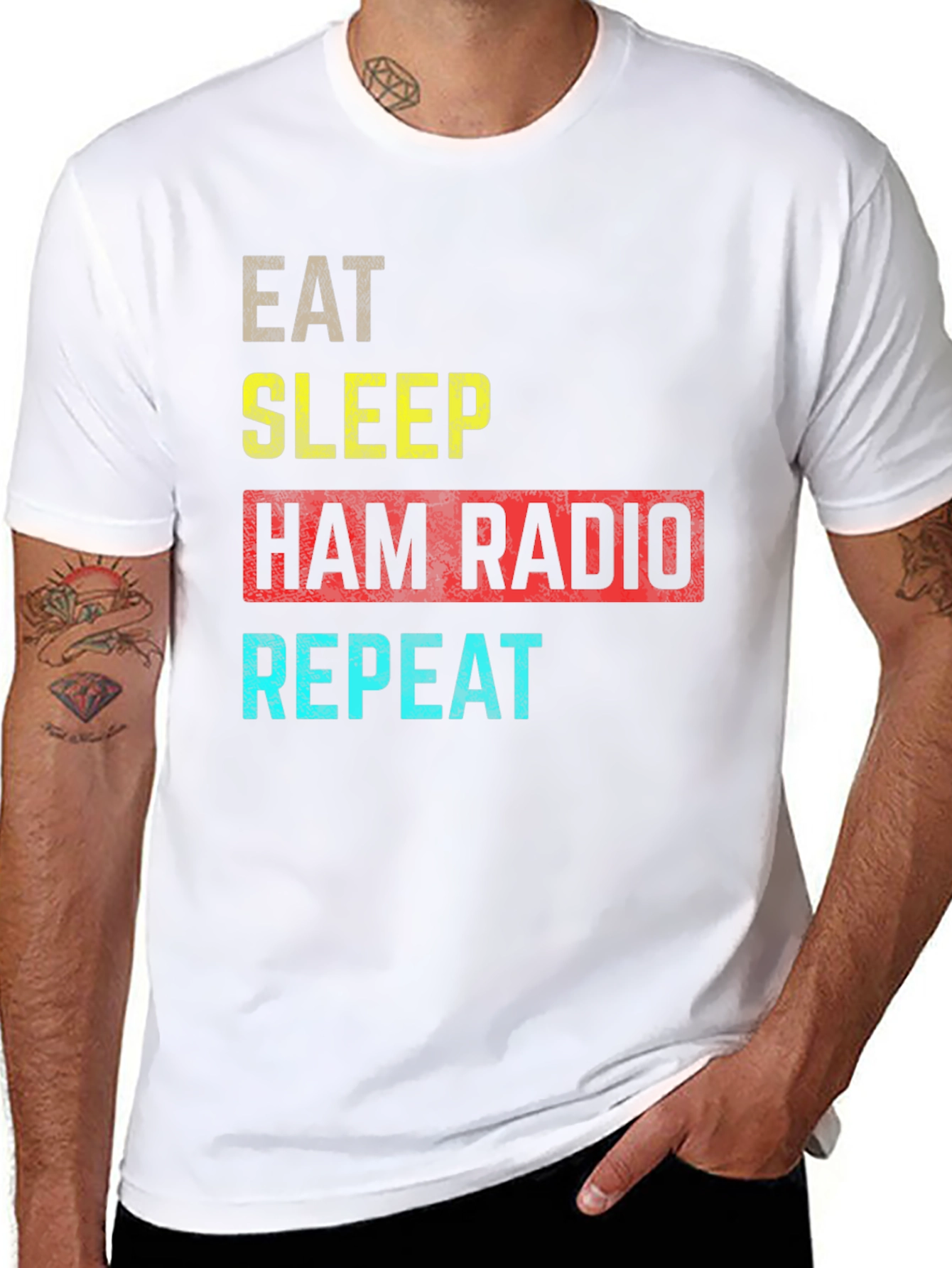 Black Eat Sleep Ham Radio Repeat T-Shirt view 8