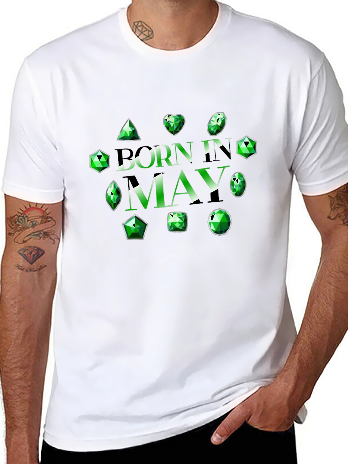 Black Born in May Emerald Gemstone T-Shirt view 8