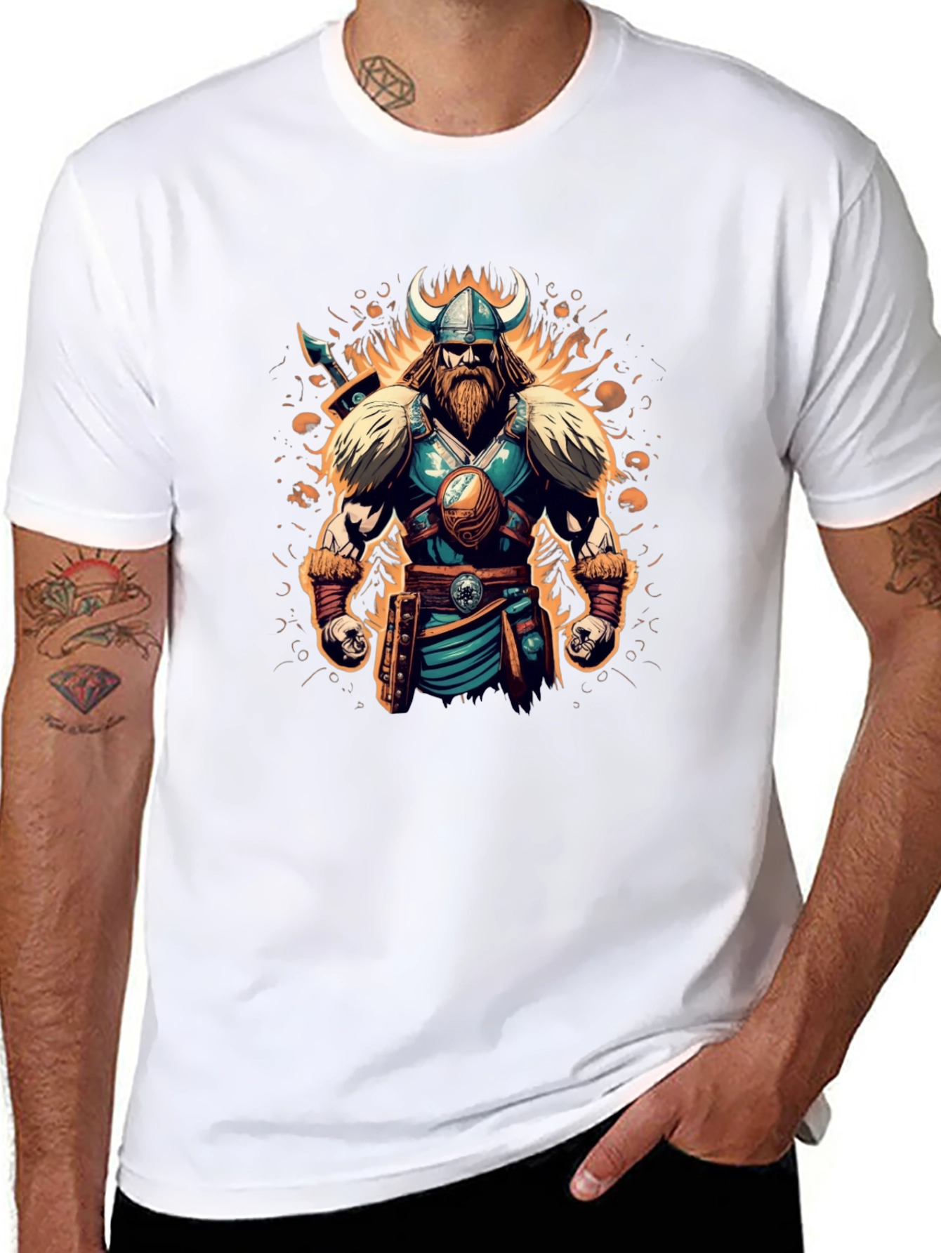 Black Viking Warrior Graphic Tee - Black Cotton Blend view 8