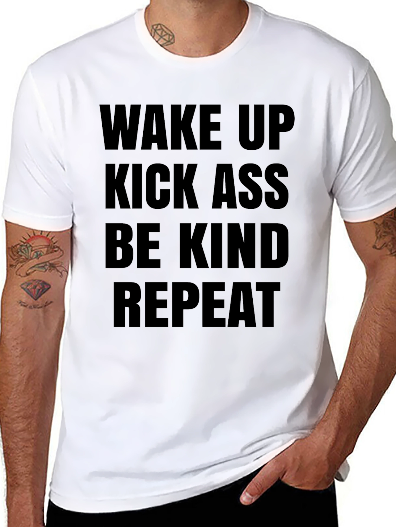 Black Wake Up Kick Ass Be Kind T-Shirt view 8