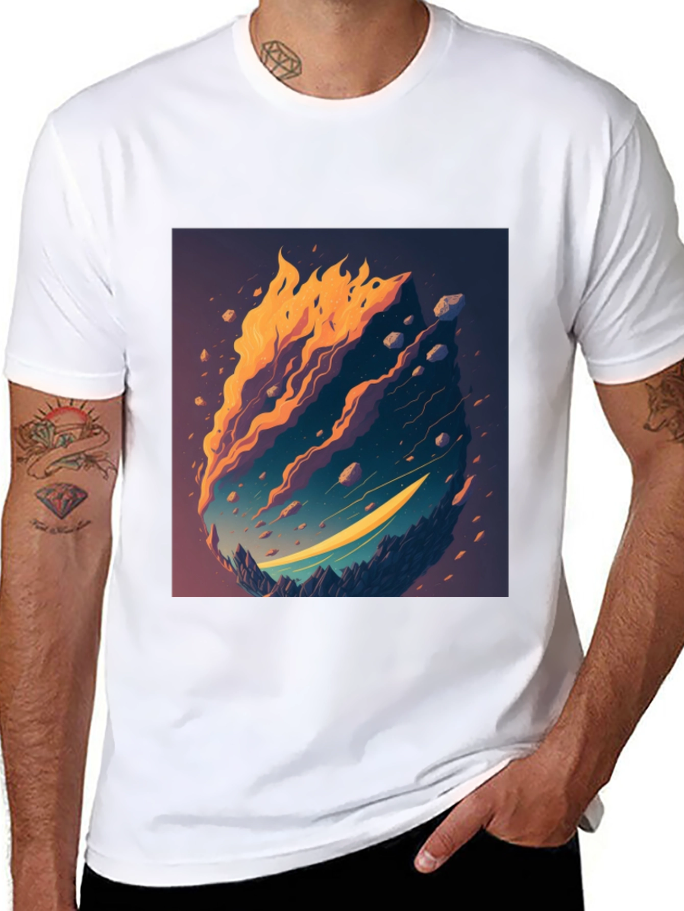 Black Fiery Landscape Graphic Tee - Unique Design view 8