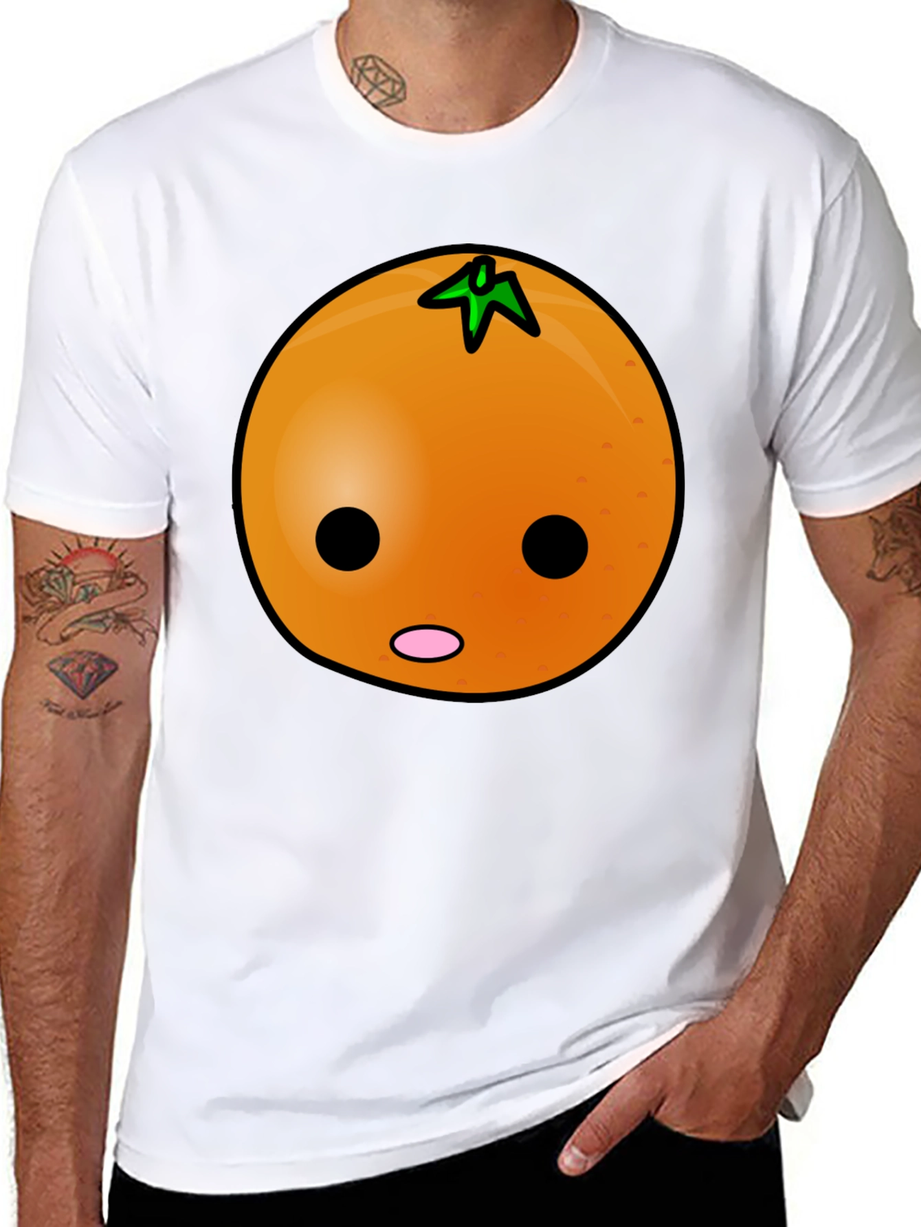 Black Funny Orange Cartoon Face Graphic Tee view 8