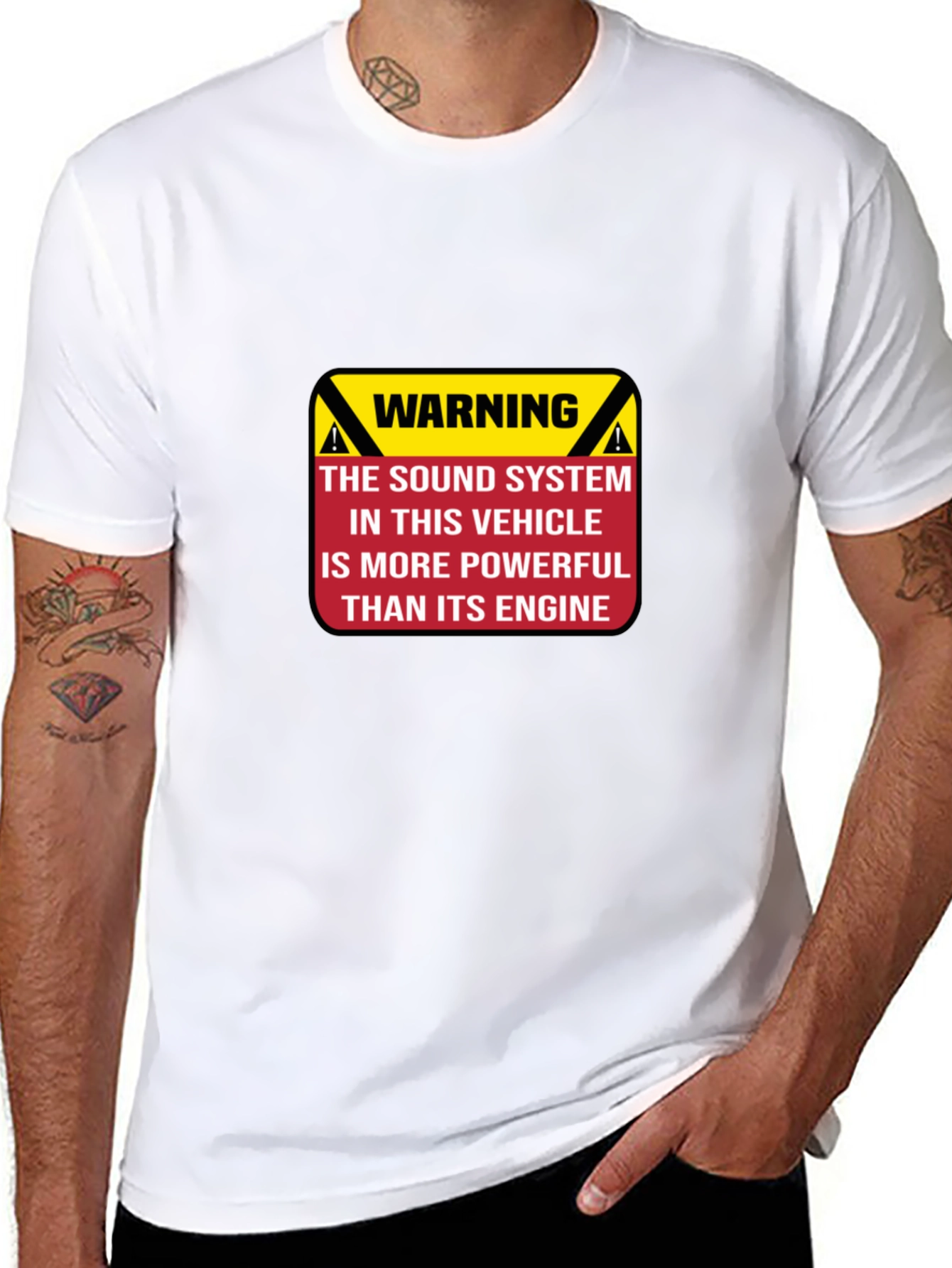 Black Warning Powerful Sound System T-Shirt view 8