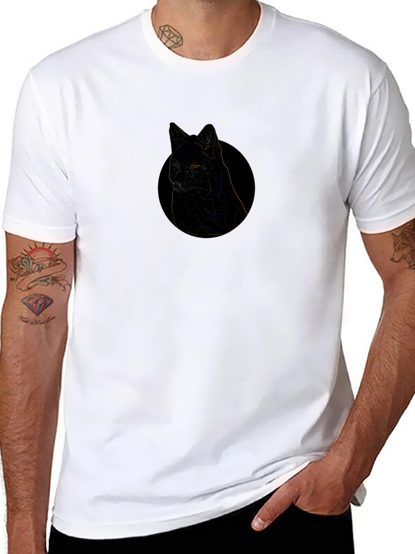 Black Geometric Cat Graphic Tee - Black view 8