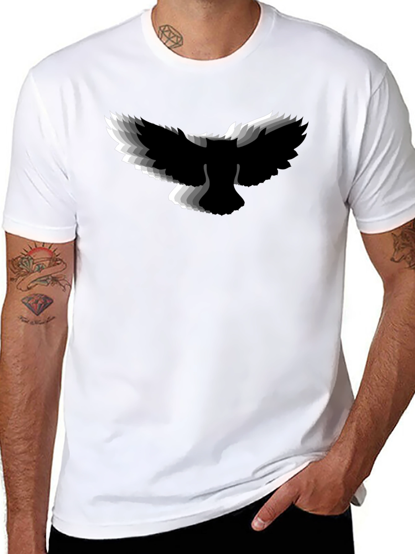 Black Men's Black Graphic Tee - Abstract Bird Design view 8