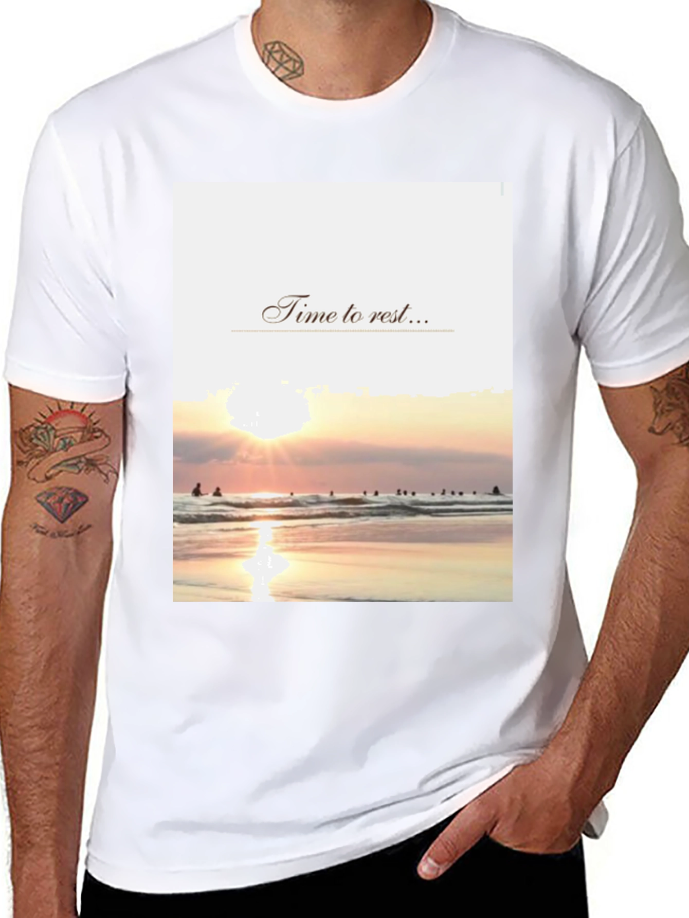 Black Time to Rest Graphic Tee - Beach Sunset Design view 8