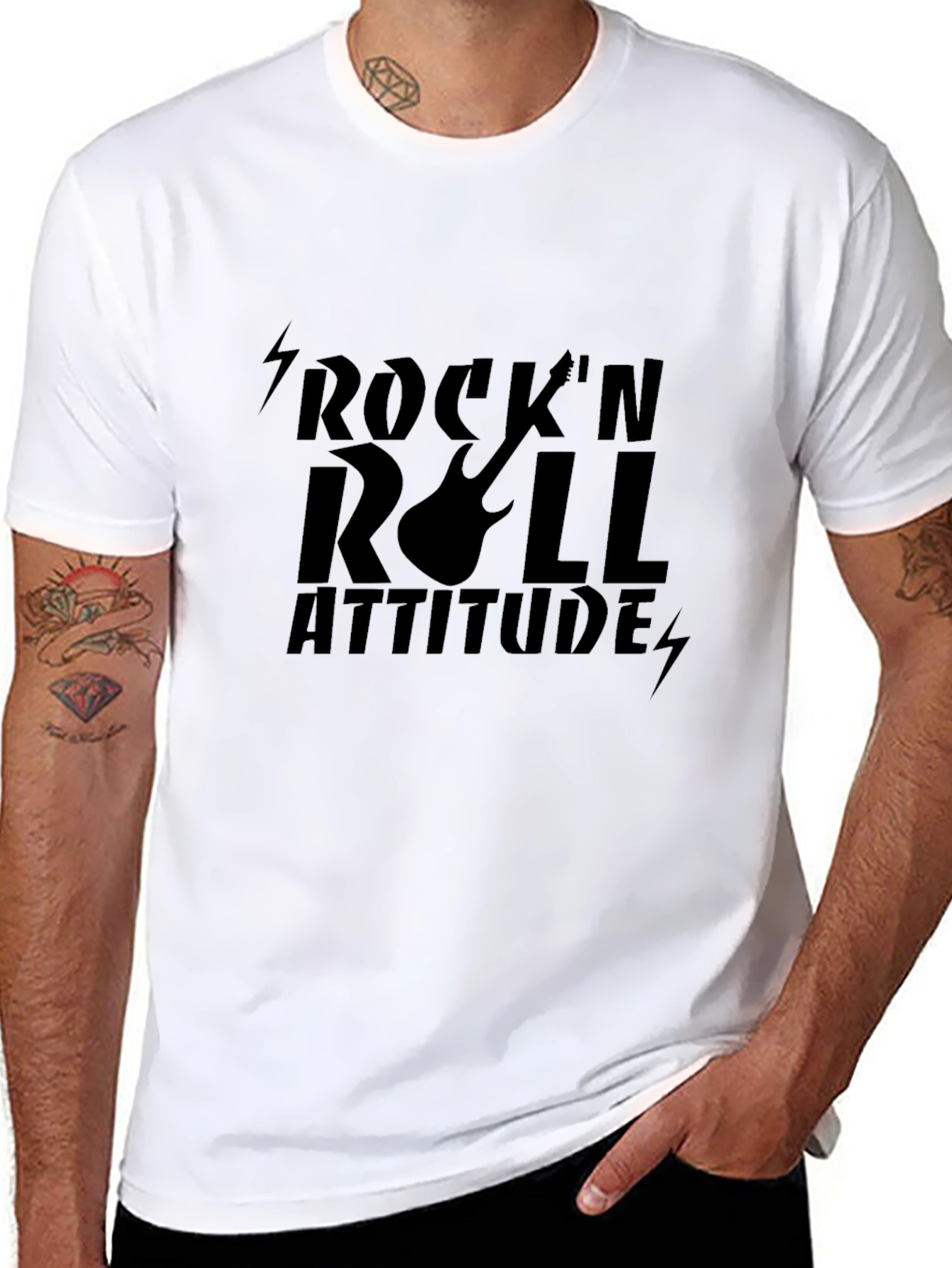 Black Rock'n'Roll Attitude Graphic Black T-Shirt view 8
