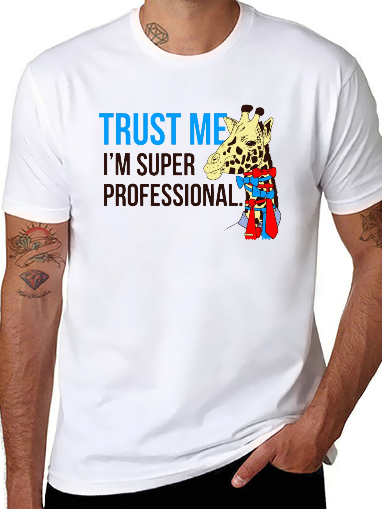Black Trust Me I'm Super Professional Giraffe Bow T-Shirt view 8