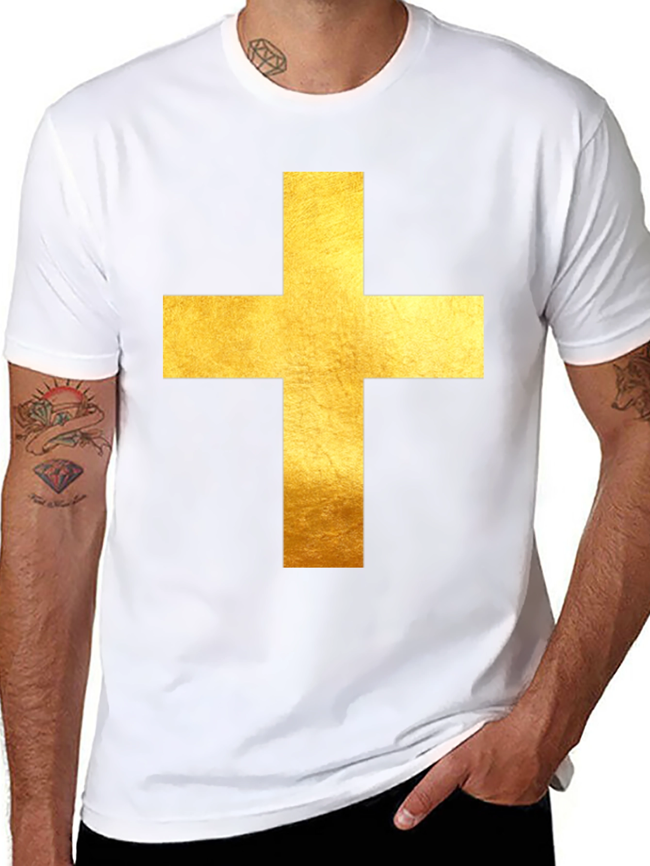 Black Gold Cross Graphic Black T-Shirt view 8