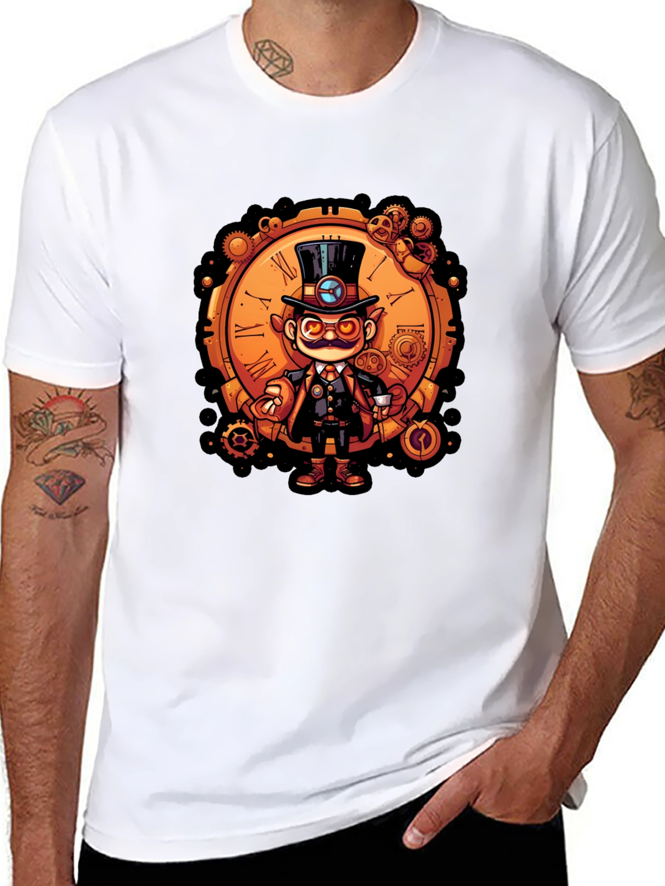 Black Steampunk Character Tee - Clockwork Gent T-Shirt view 8