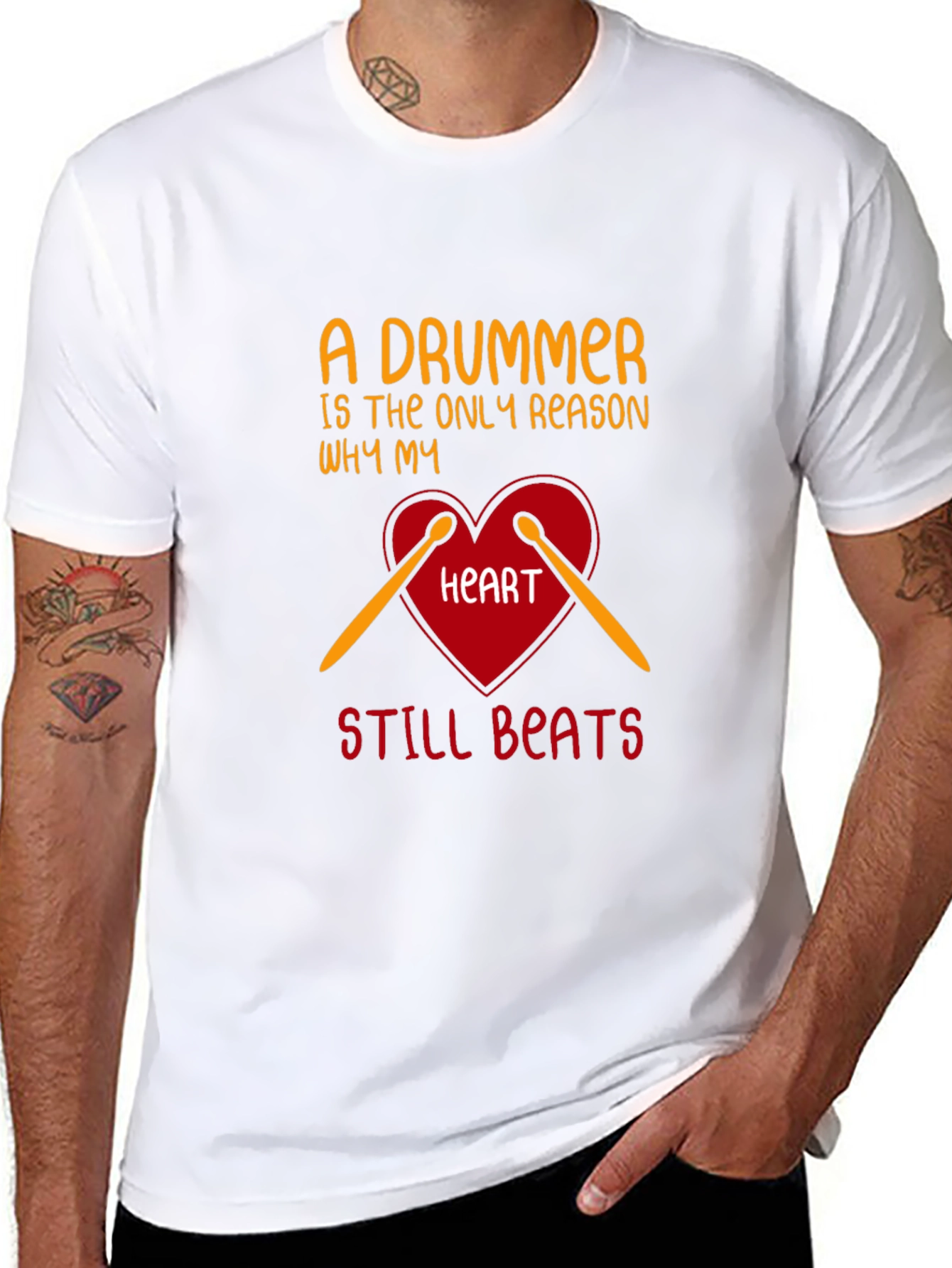 Black Drummer Heartbeat Tee - Music Lover T-Shirt view 8