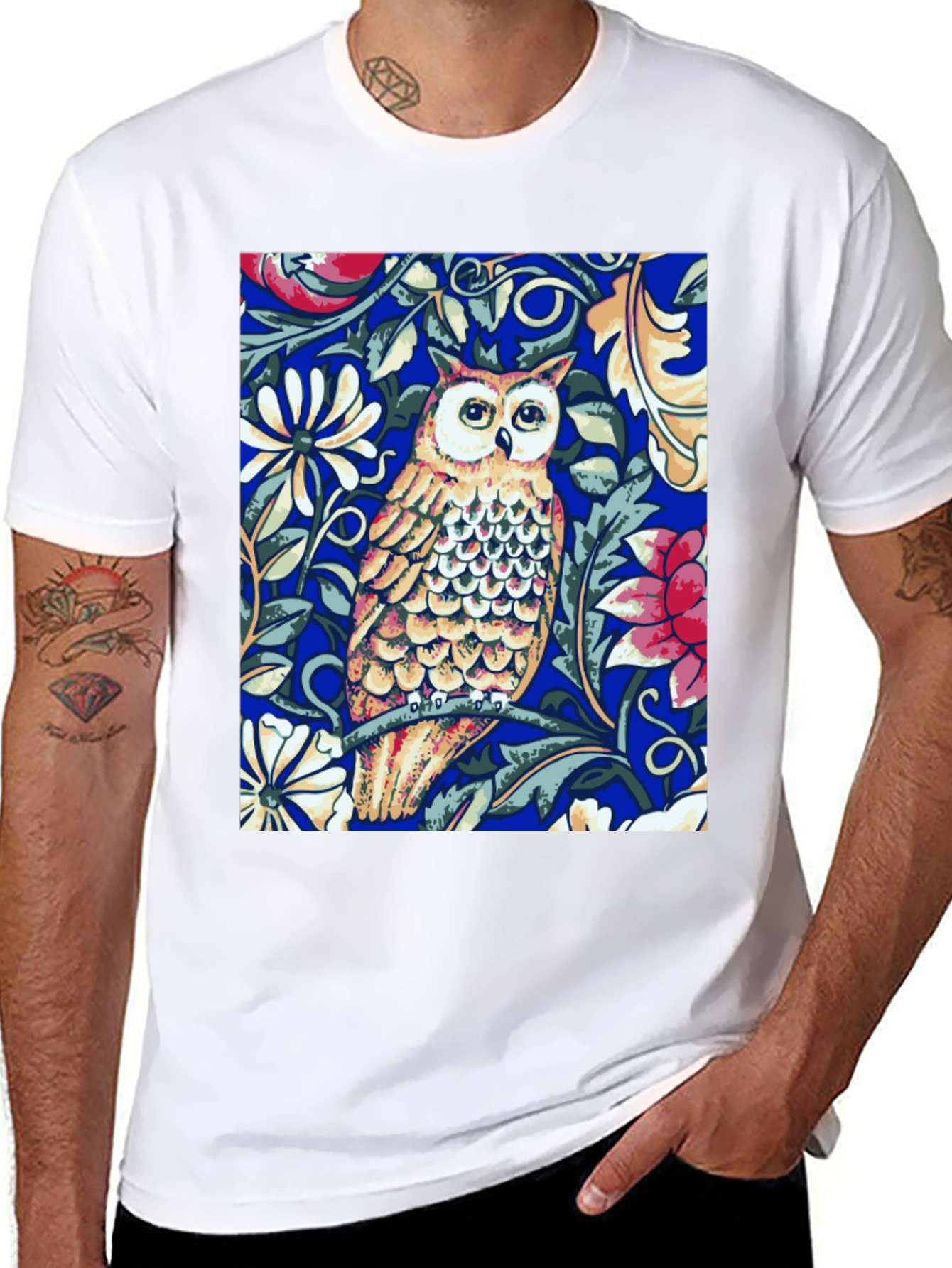 Black Owl Floral T-Shirt - Unique Graphic Tee view 8