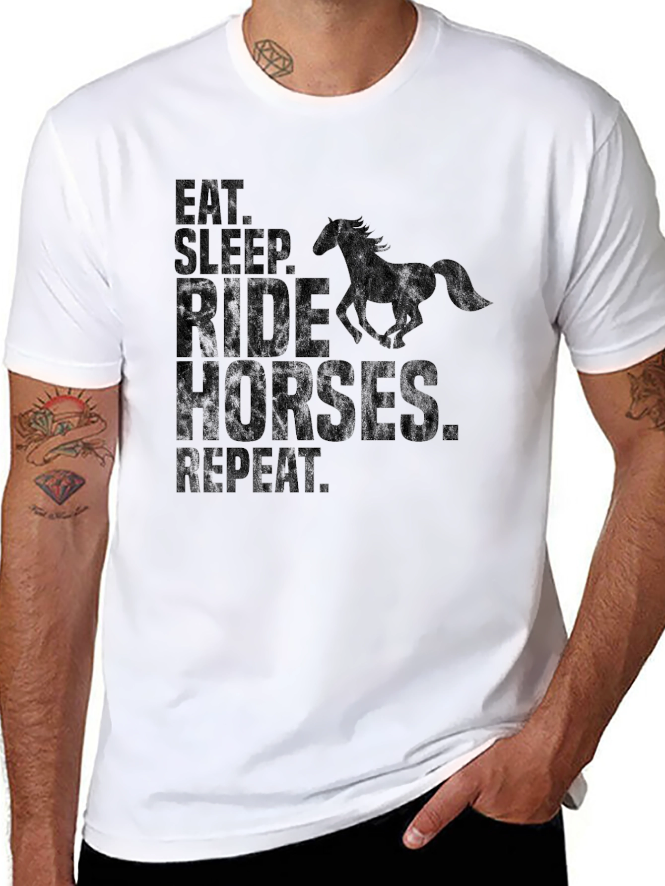 Black Eat Sleep Ride Horses Repeat Black T-Shirt view 8
