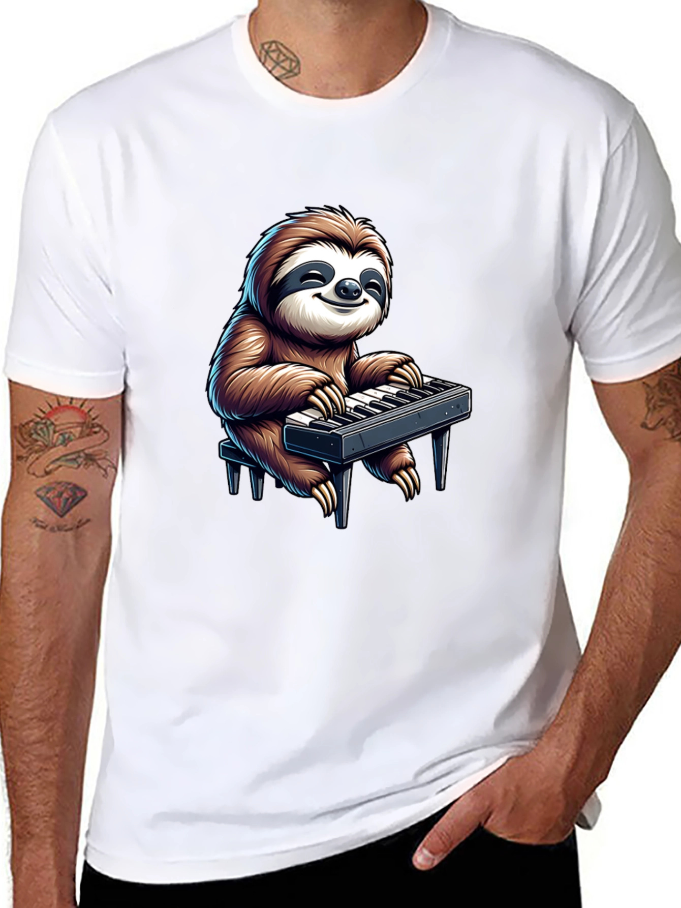 Black Sloth Playing Keyboard Graphic Tee - Black view 8