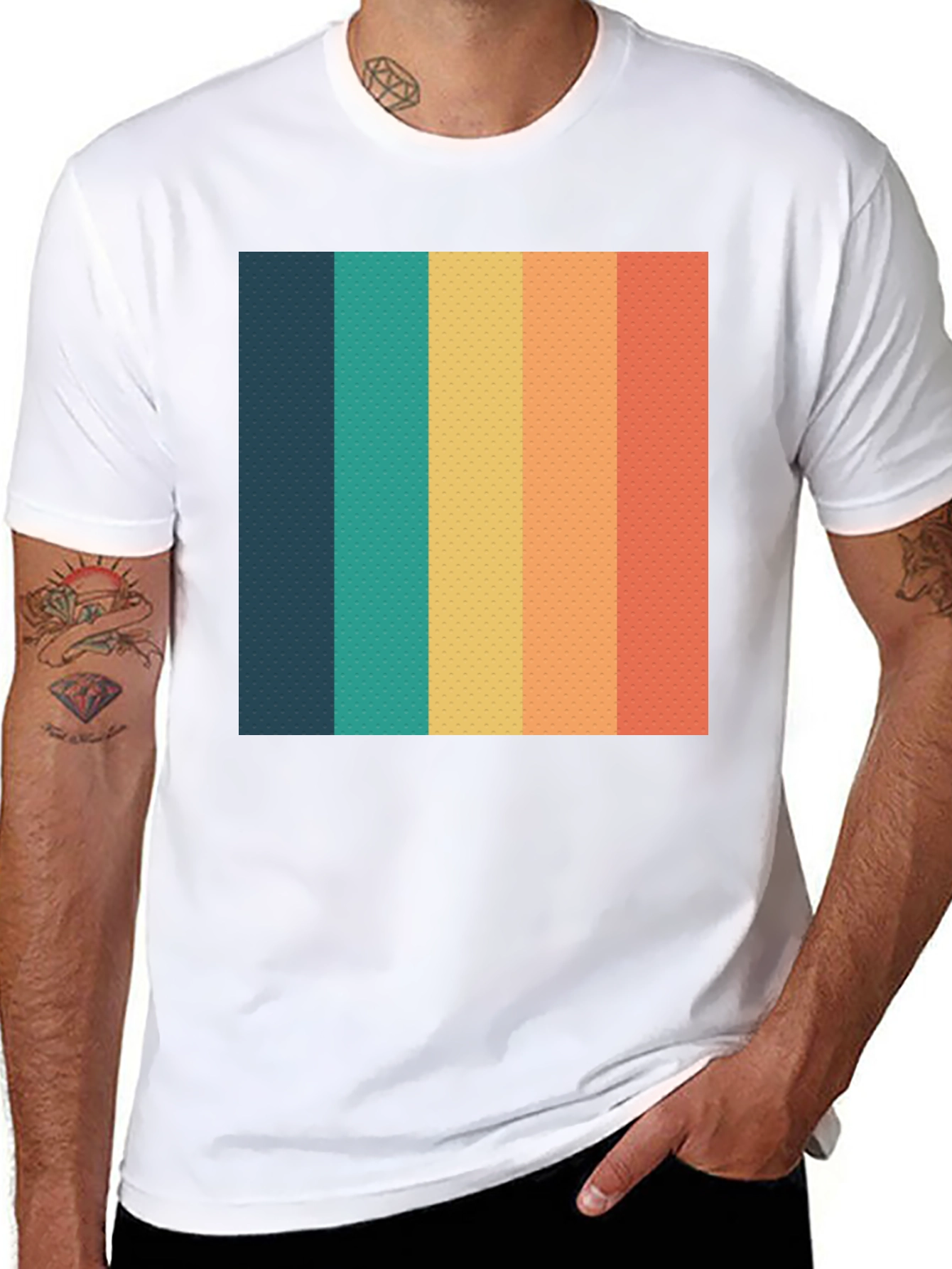 Black Retro Striped T-Shirt - Black Crew Neck Tee view 8