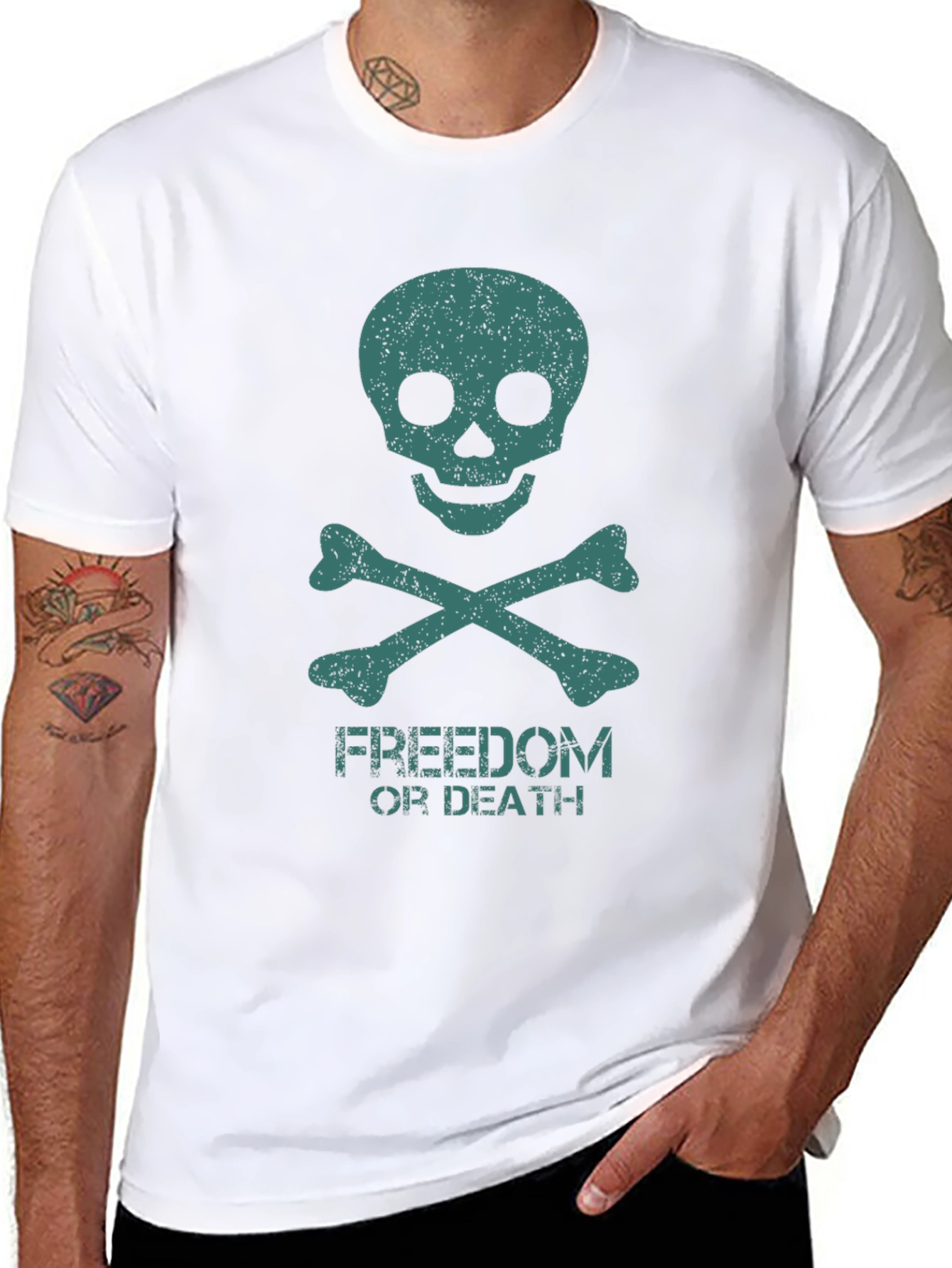 Black Freedom or Death Skull Graphic Tee view 8