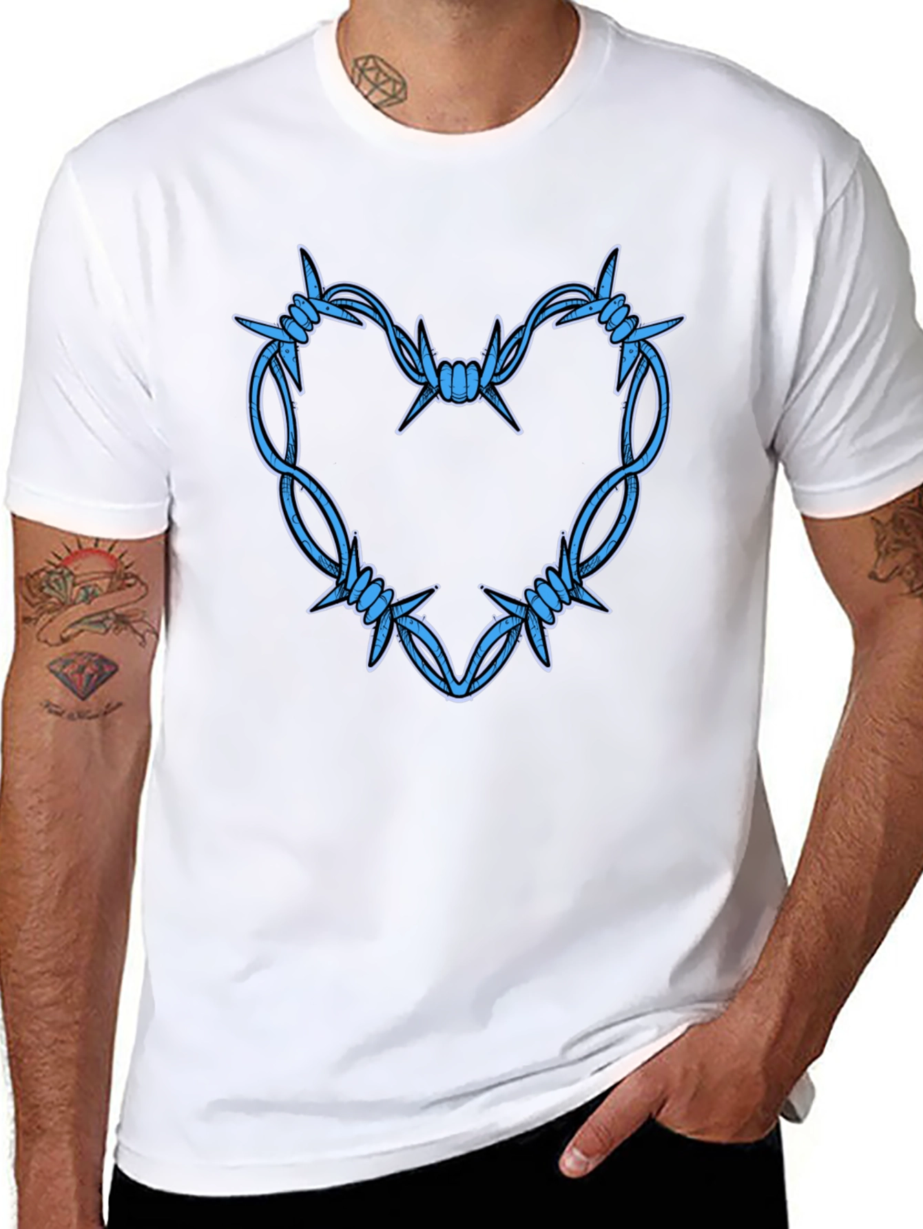Black Barbed Wire Heart Graphic T-Shirt view 8