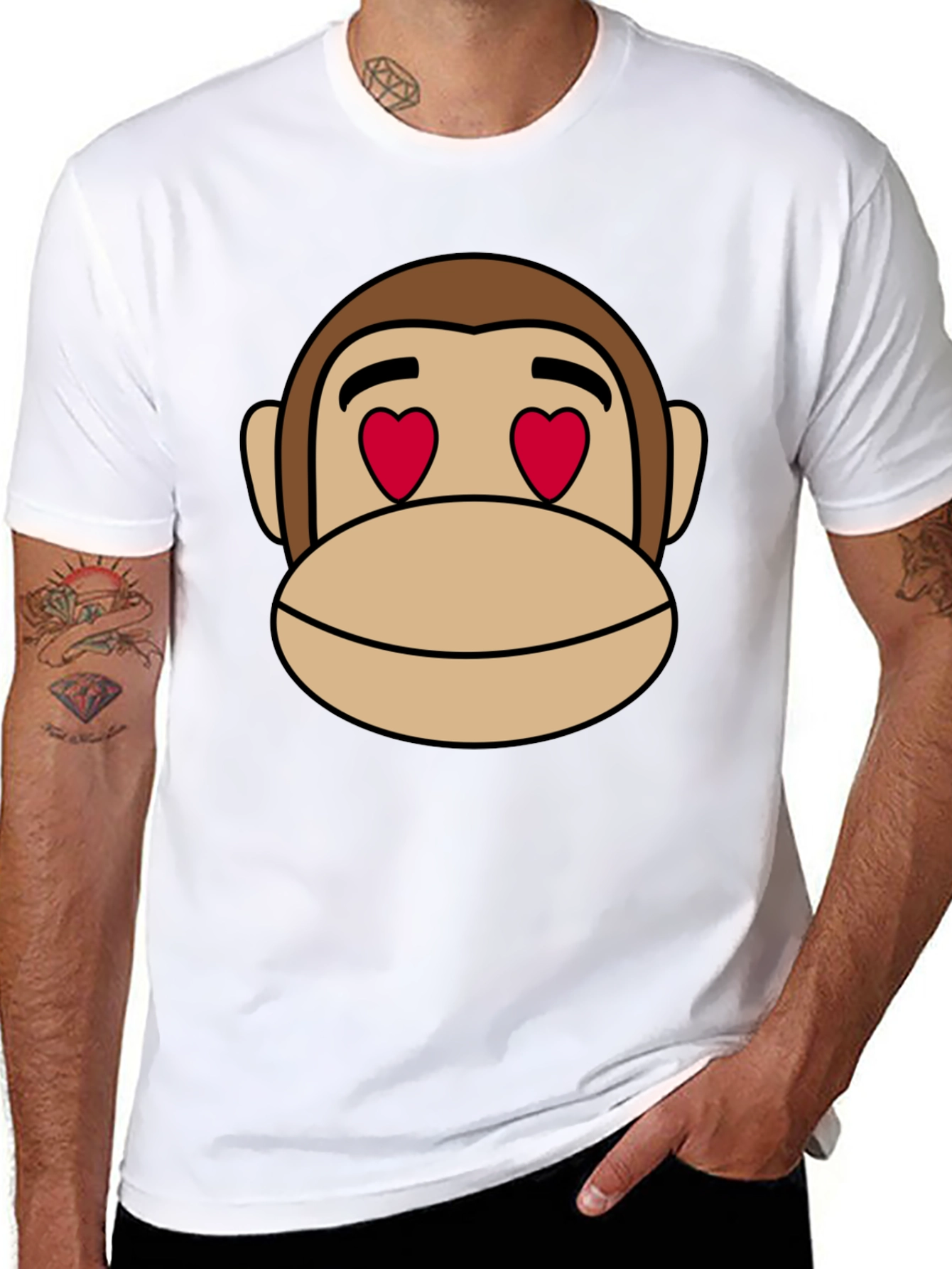 Black Monkey Face Heart Eyes T-Shirt - Black Cotton view 8
