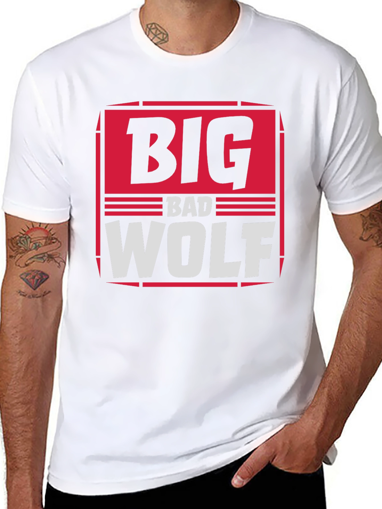 Black Big Bad Wolf Graphic Print T-Shirt view 8