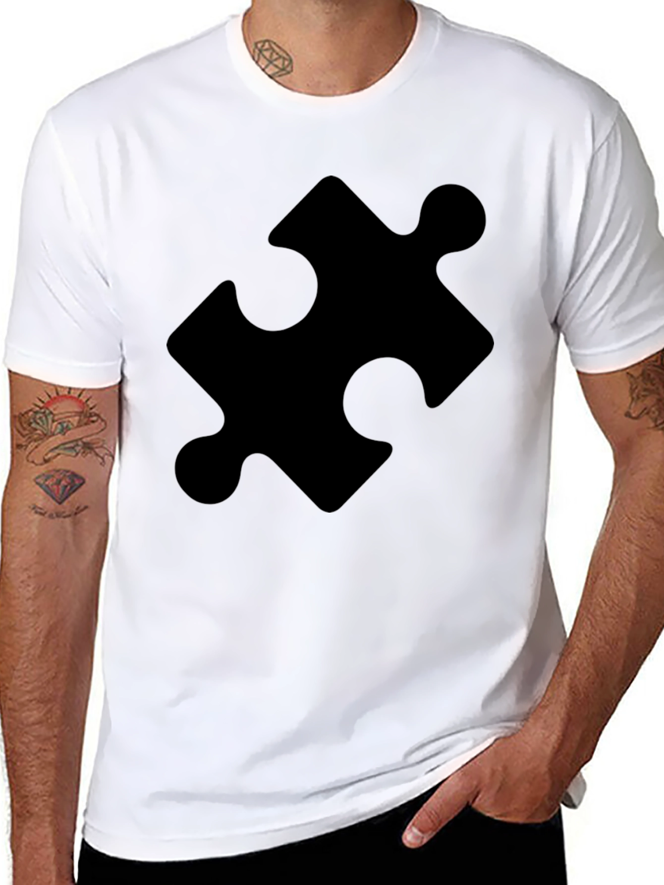Black Puzzle Piece Graphic Tee - Classic Black Cotton T-Shirt view 8