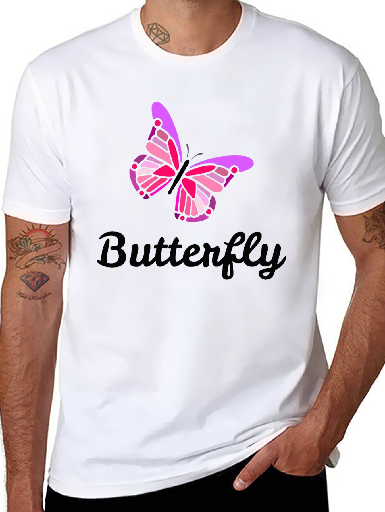 Black Butterfly Graphic Print Men's Black T-Shirt view 8