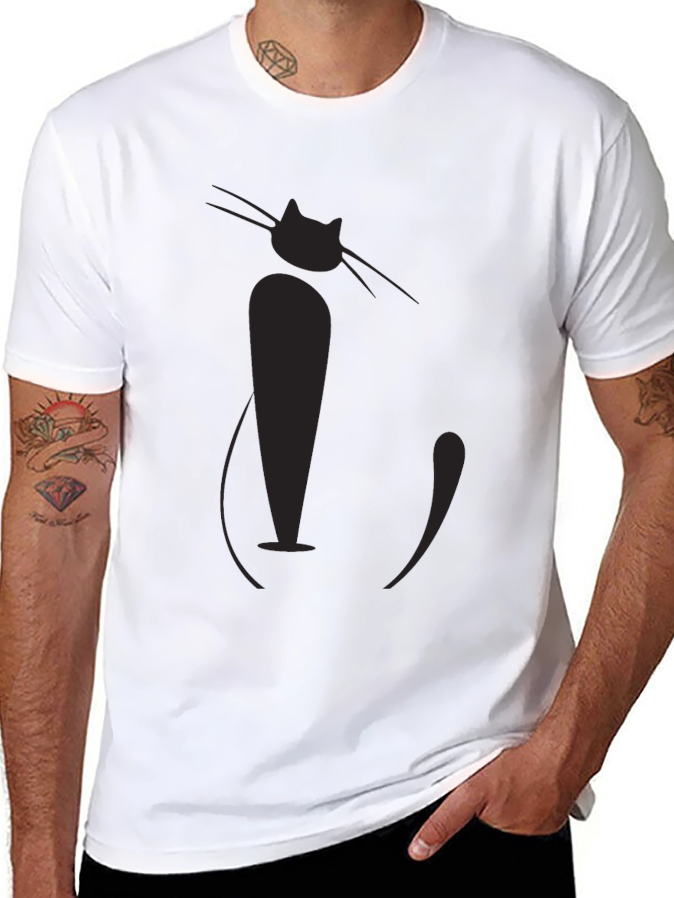 Black Stylish Black Cat Graphic Tee - Men's Casual T-Shirt view 8