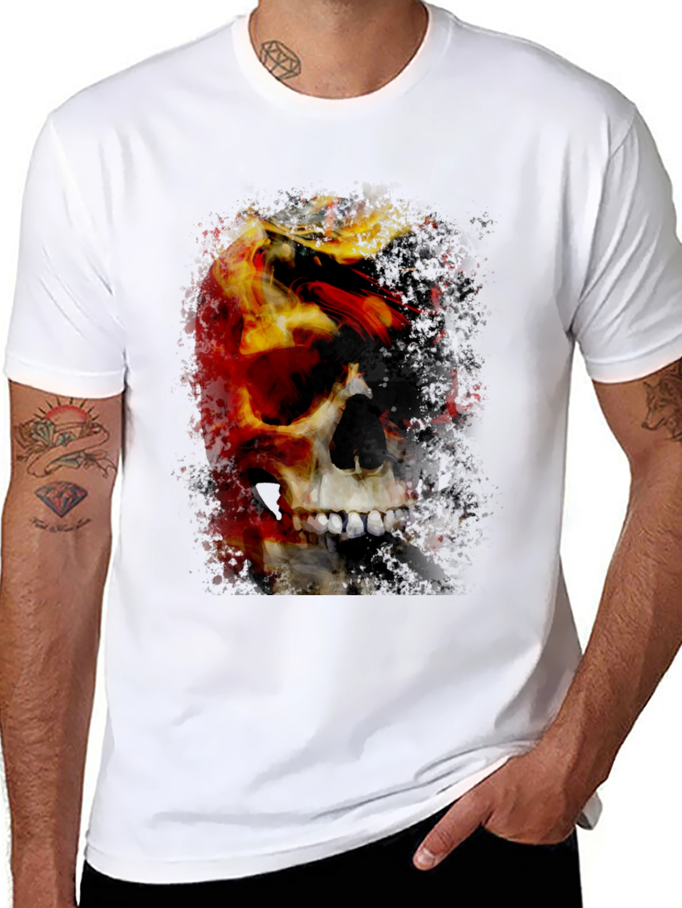 Black Skull & Fire Graphic T-Shirt - Men's Black Tee view 8